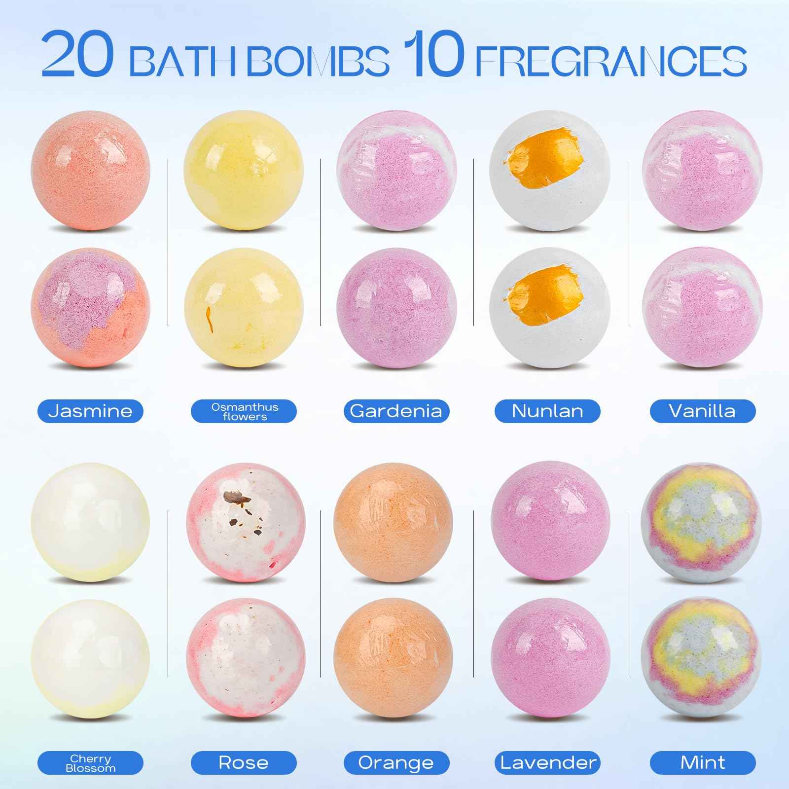 Pahxu Bath Bombs 20 PCS Set, Organic Bath Bombs with Natural and Safe Essential Oil, Handmade Rich Bubble for Skin Moisturizing, Present for Her/Him, Girls, Women, Wife, Mother