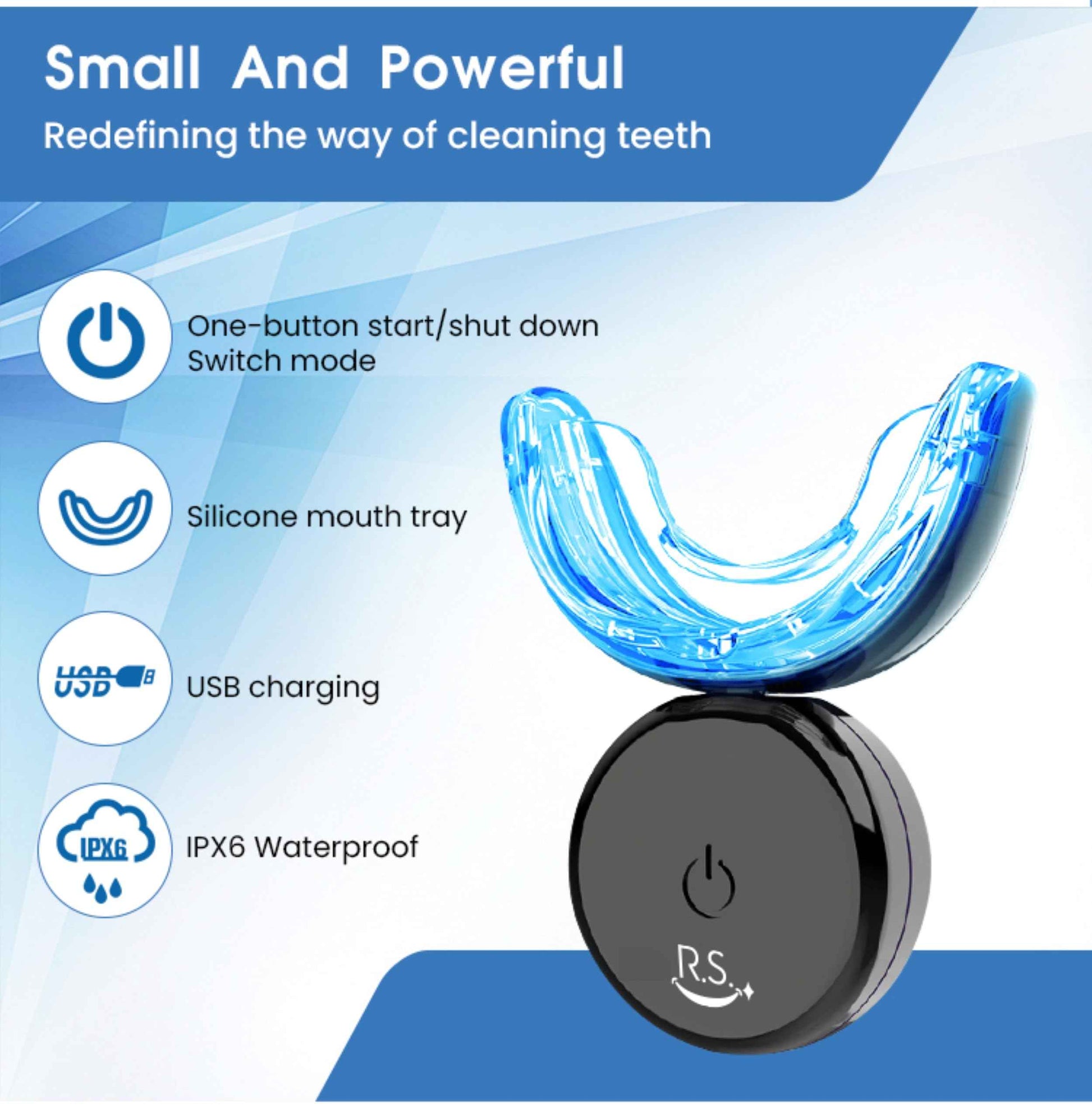 RS Smile Professional Wireless Teeth Whitening Kit with 32X Dual LED Lights, Red & Blue Light Technology for Deep Whitening, Rechargeable Device, Gentle Enamel - Safe Formula