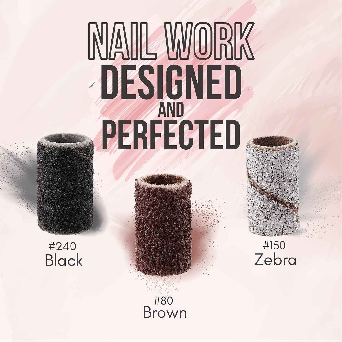 Makartt Gel Nail Polish Kit, Nail Drill Bits Sanding Bands for Nail Drill, Black White Nail Polish Gel Set Soak Off Nail Gel Polish LED Required #80#150#240 Grits 300Pcs Nail File Sanding Bands Zebra