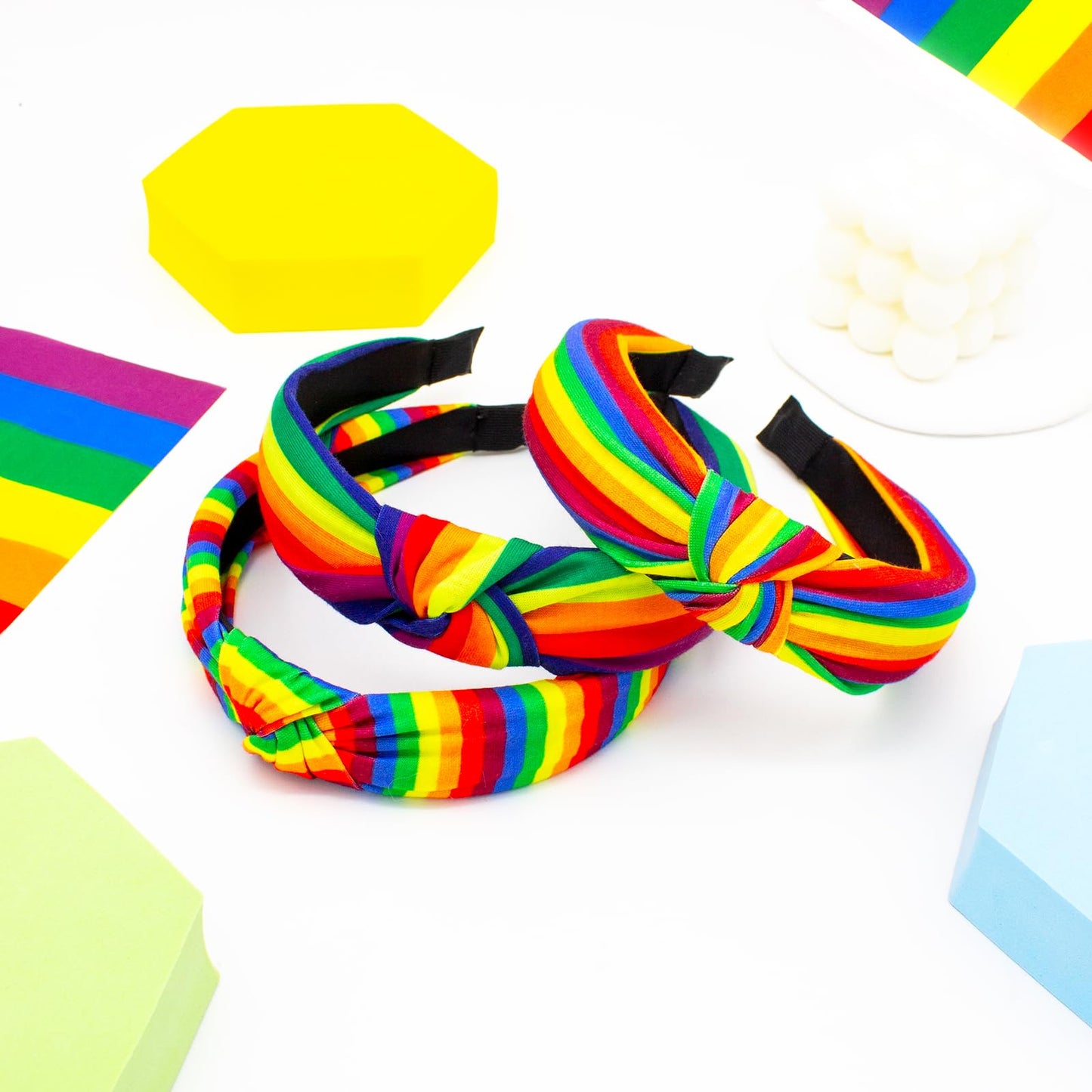 Rainbow Headbands for Women - Colorful Striped Elastic Non-Slip Gay Pride LGBTQ Hair Hoops and Accessories, Bulk Pack