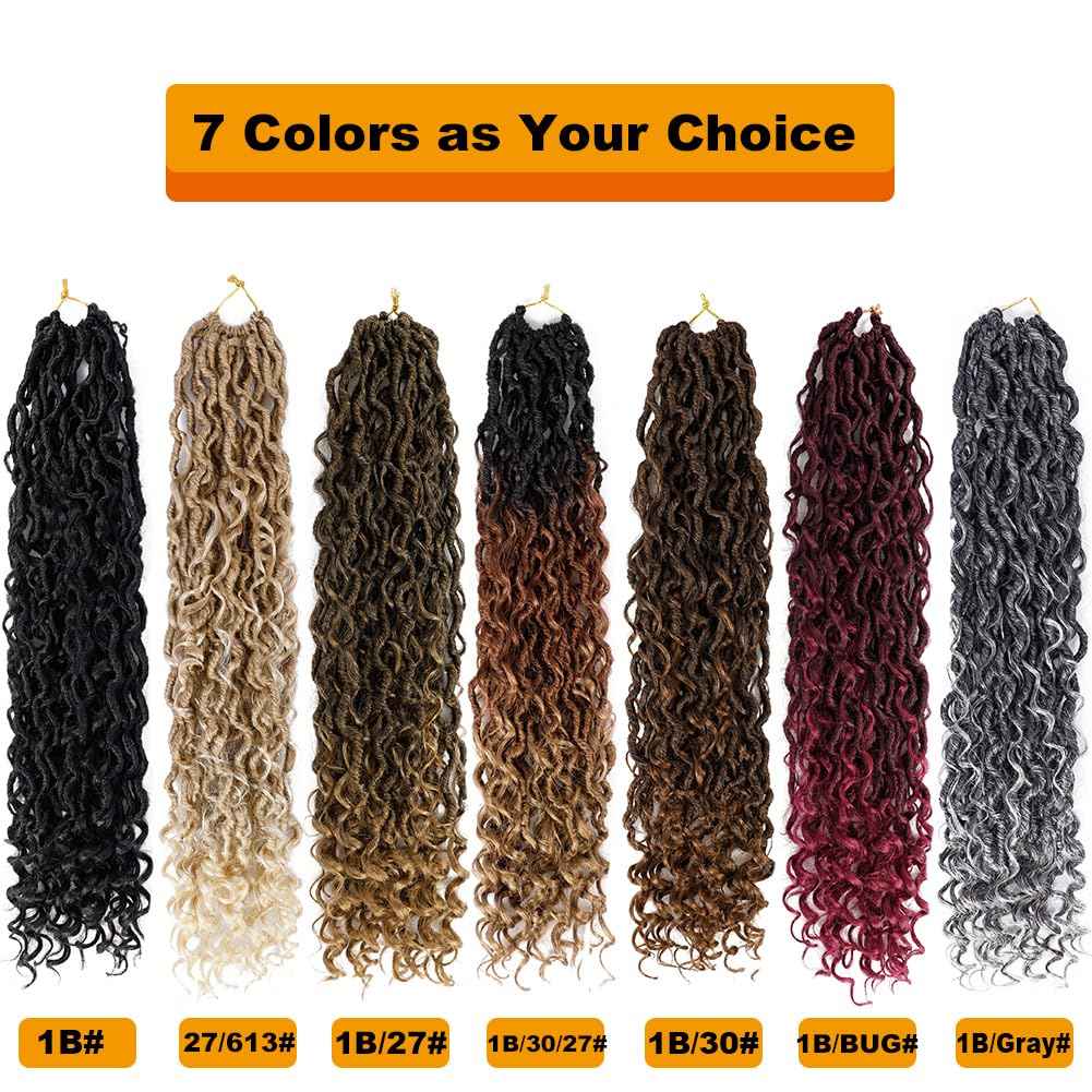 Goddess Locs Crochet Hair 7 Packs Crochet Hair for Black Women Ombre Pre-looped Faux Locs With Curly Ends Synthetic Hair Extension 12 Inch (1B/30/27#)