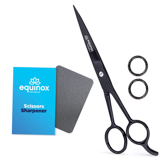 Equinox International Professional Hair Cutting Scissors - 6.5 Inches Overall Length - Barber Scissors for Men and Women - Professional Scissors for Salon and Home Use - Black Professional Shears