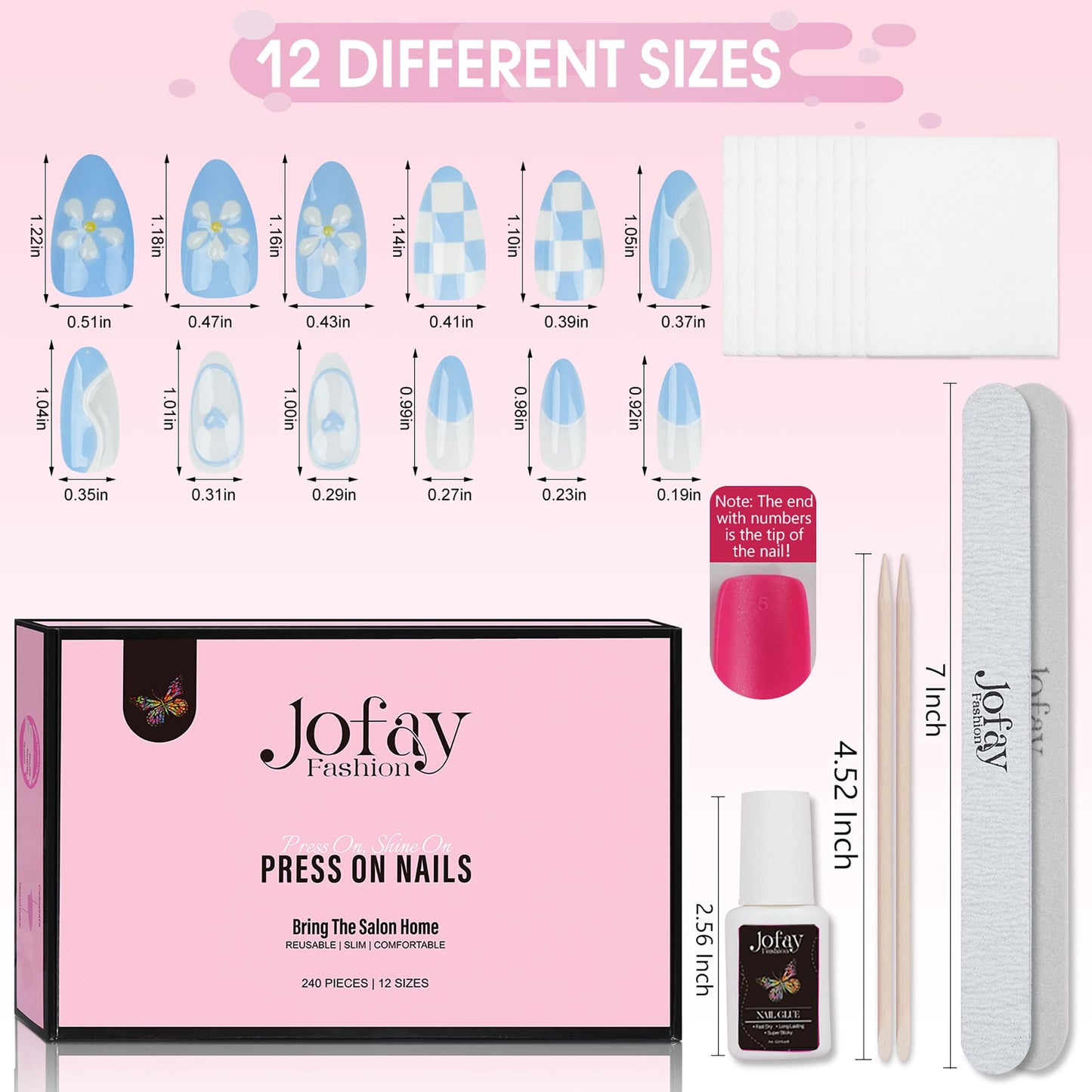 12 Packs (288 Pcs) Press on Nails Short&Medium-Jofay Fashion Acrylic False Nails with Design French Tip Press on Nails Stick on Nails for Women Soft Gel Glue on Nails Kit