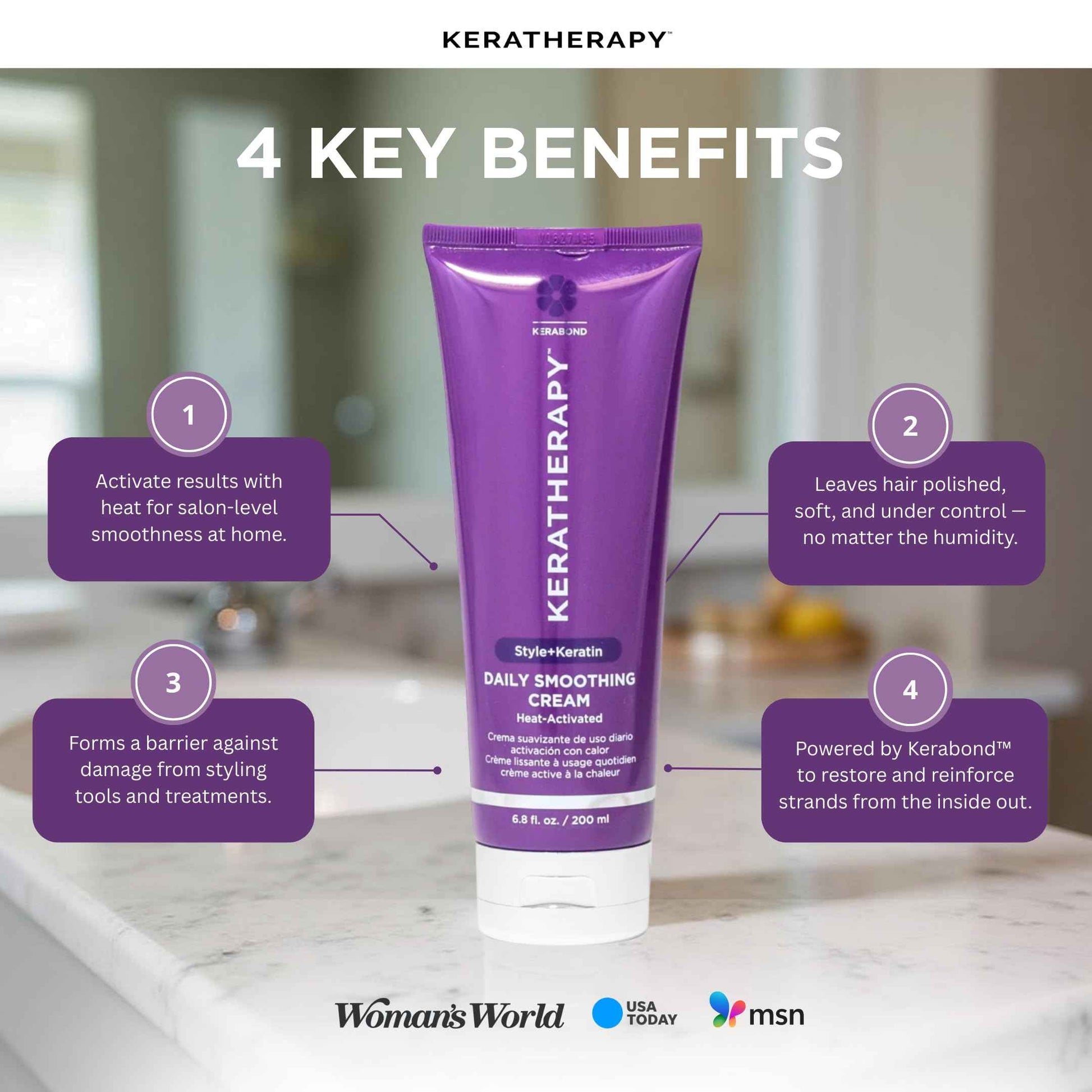 KERATHERAPY Daily Smoothing Cream, 6.8 fl. oz., 200 ml - Keratin Infused Smoothing Cream for Blowouts with Collagen, Jojoba Oil, Wheat & Argan Oil