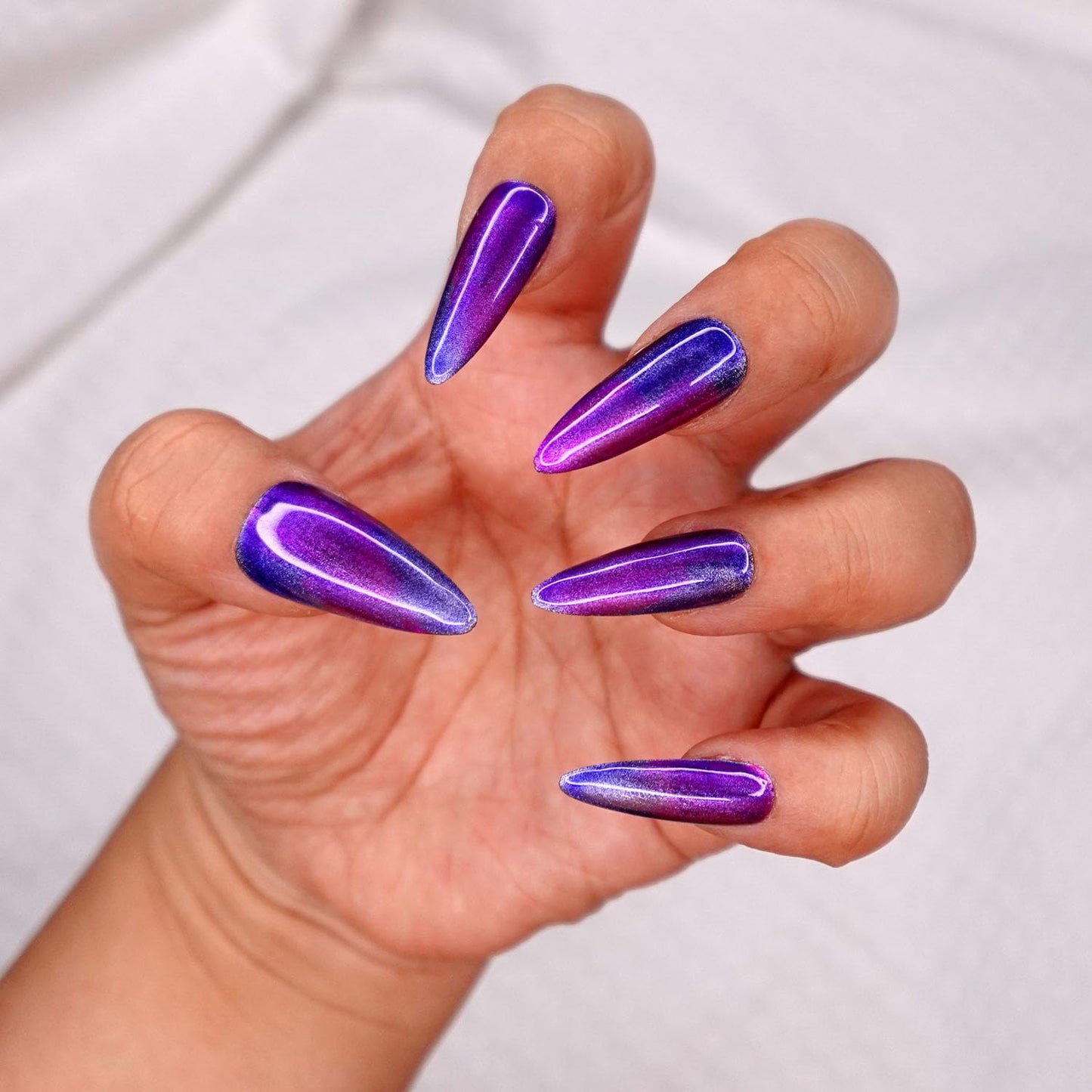 10 Pcs Handmade Press on Nails (Small, Dragon Heart - Blue and Purple Aesthetic Chrome/Stiletto) A125S