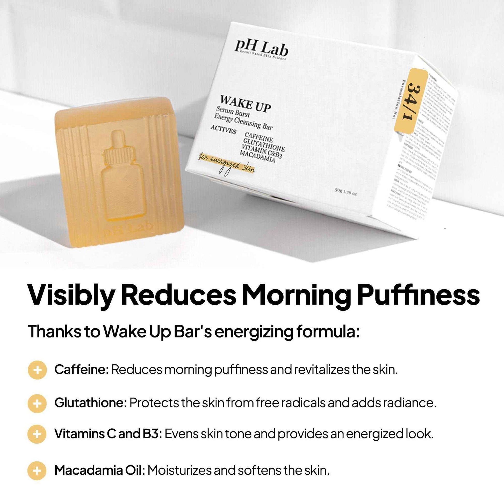 PhLab Wake Up Energy Cleansing Bar with Caffeine and Macadamia Oil, Reduces Morning Puffiness, 1.76 Oz (1)