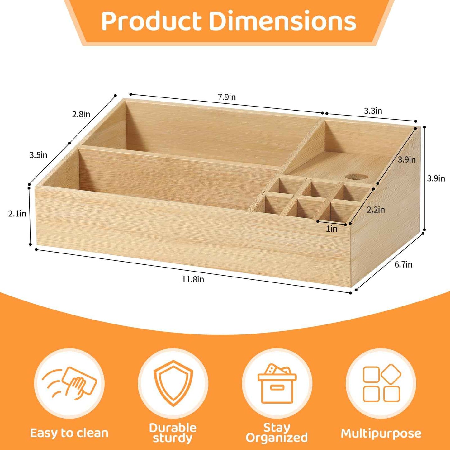 fyoolym Bamboo Makeup Desk Organizer, Makeup Storage Organization Table Box, Suitable for Desk Organizer and Storage Dressing Table, Bathroom Desk, Counter