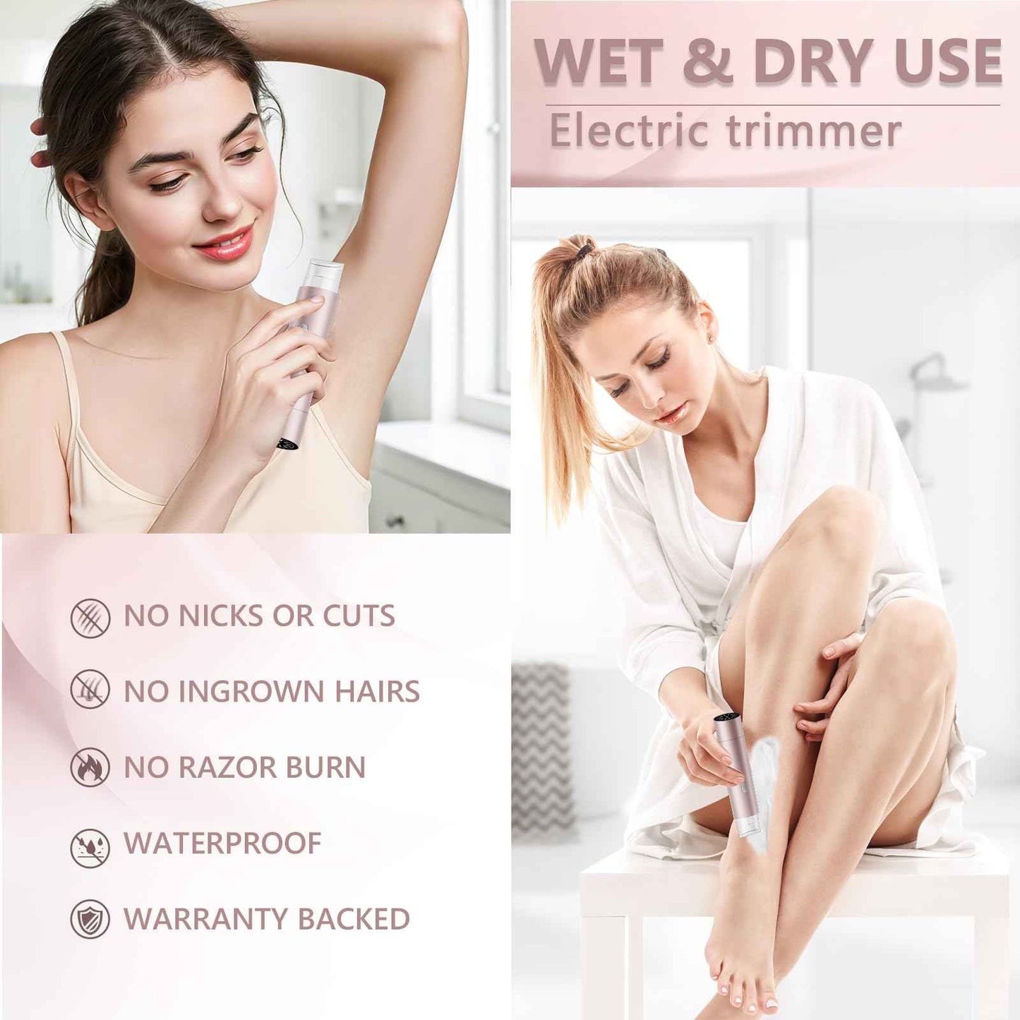 2 in 1 Womens Razors Shaver Bikini Tnimmer, Women Electric Razors for Shaving Underarms Leg Pubic Facial Hair Removal for Waterproof Wet and Dry IPX8