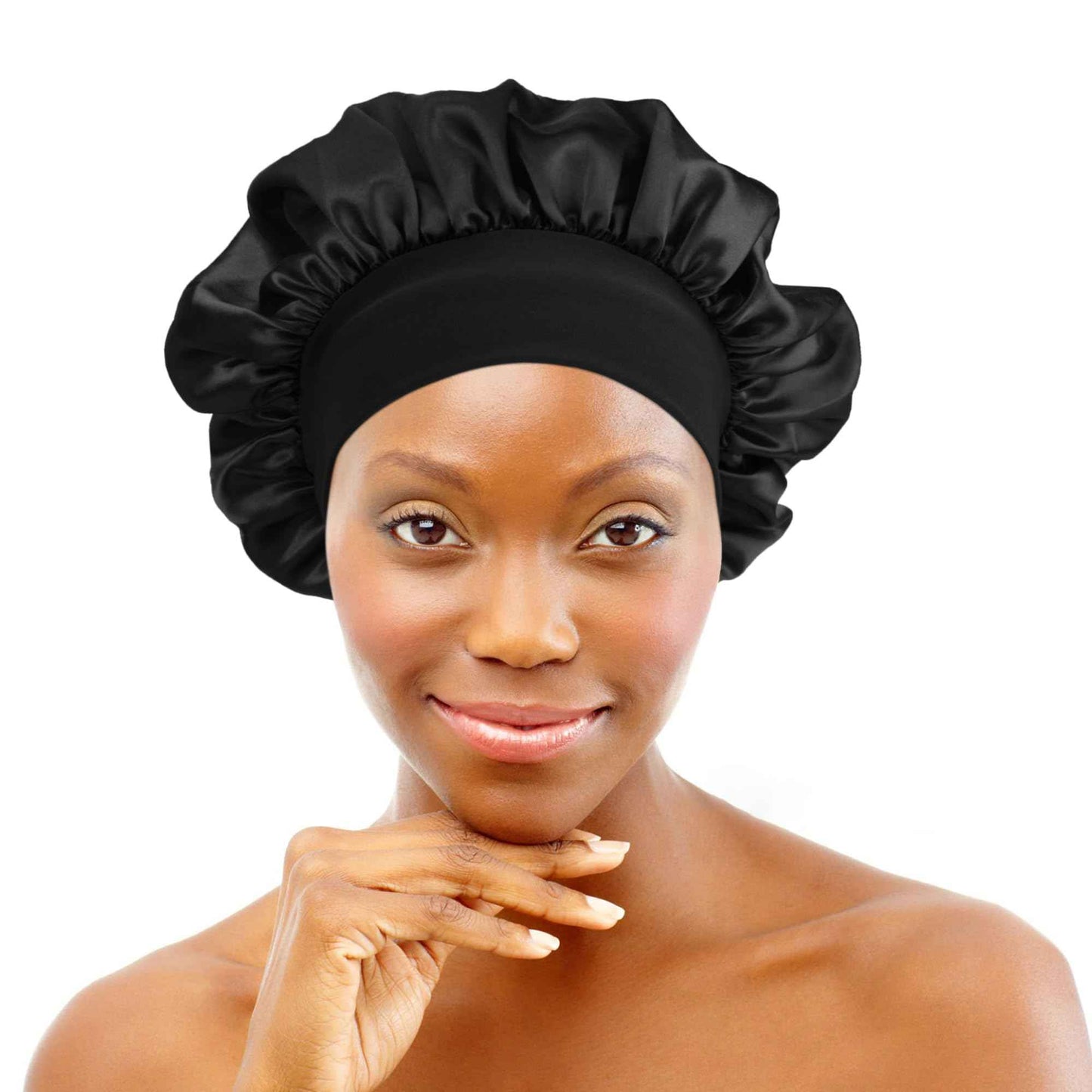 12 Pieces Satin Bonnet Hat For Women Sleeping Shower Caps Curly Hair Silky Bonnet Hair Wrap (Black)
