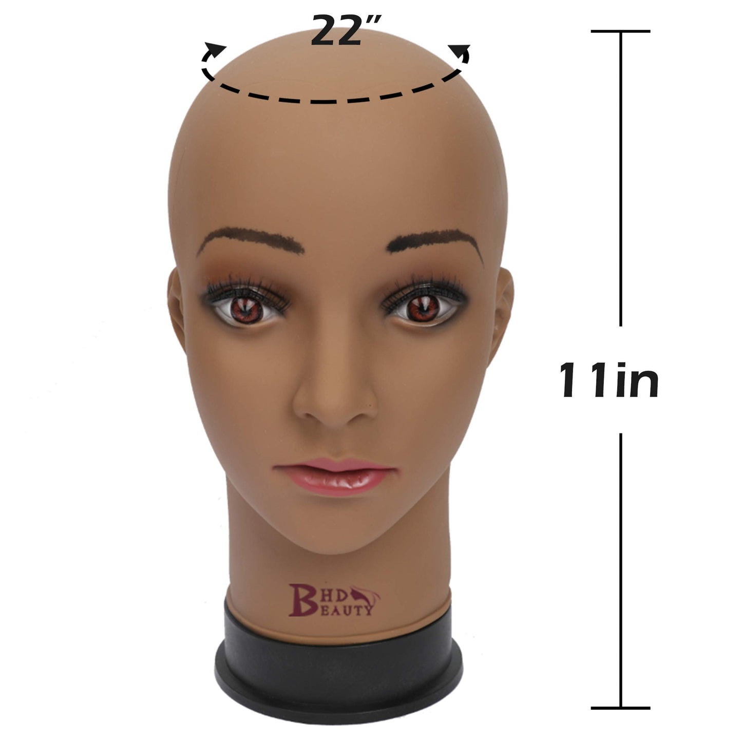 BHD BEAUTY Bald Mannequin Head Brown Female Professional Cosmetology for Wig Making, Display wigs, eyeglasses, hairs with T pins 22''