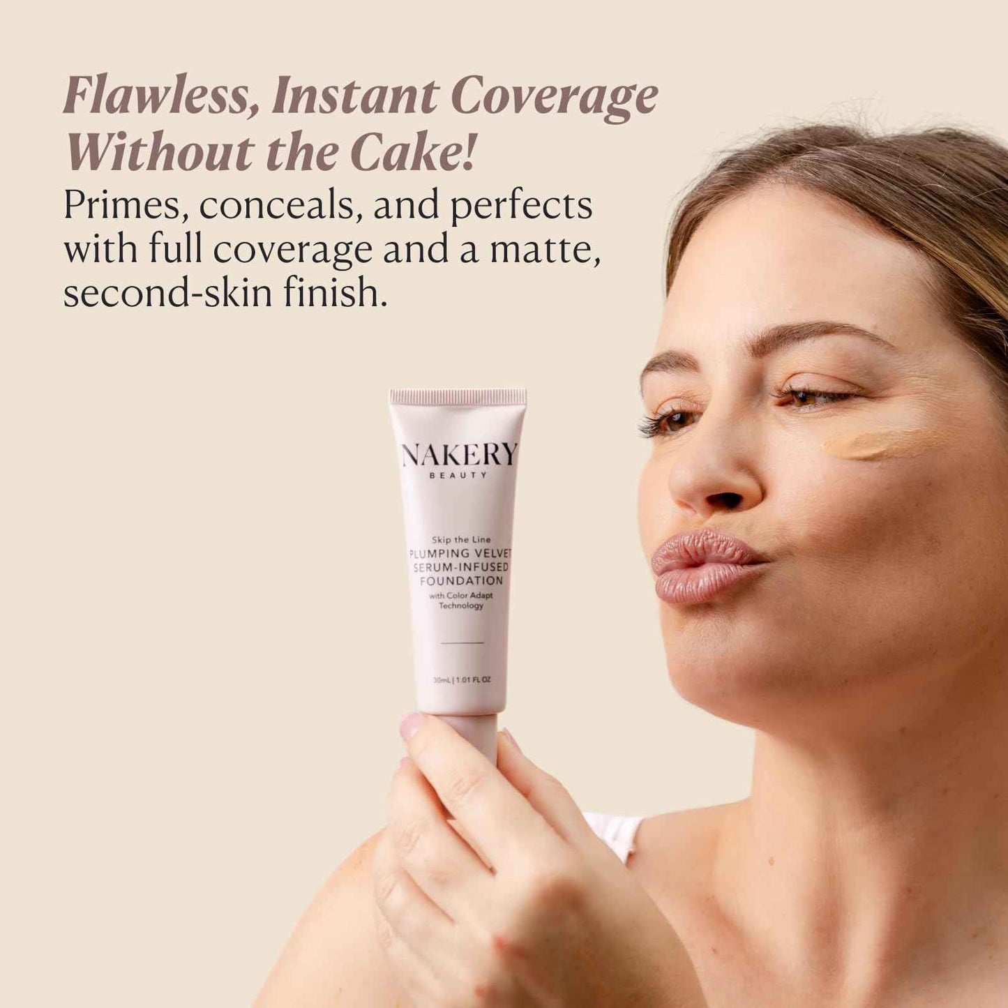 Nakery Full Coverage Plumping Liquid Foundation - Serum Infused Makeup with Niacinamide & Hyaluronic Acid for All Skin Types - Medium