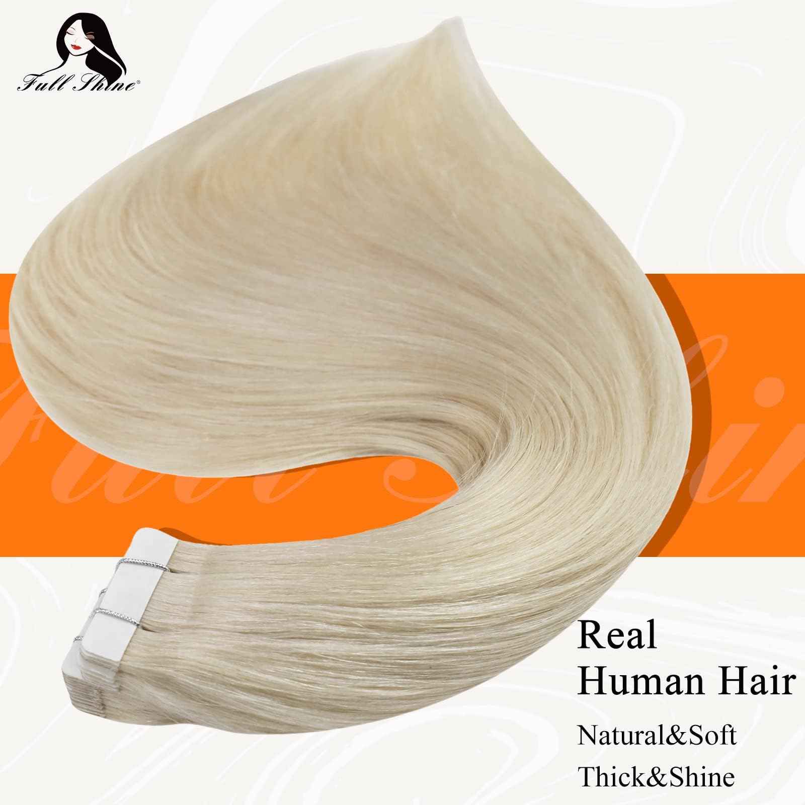 Full Shine Tape in Hair Extensions Human Hair 12 Inch Straight 60 Grams Color 60 Platinum Blonde 40Pcs
