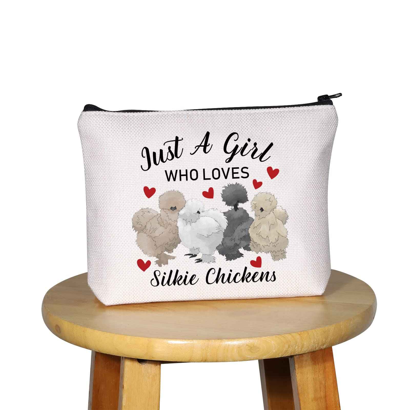 G2TUP Silkie Chicken Lover Gift Who Loves Silkie Chickens Makeup Bag Silkie Chicken Owner Cosmetic Bag Crazy Chicken Lady Zipper Travel Bag (Who Loves Silkie Chickens White Bag)