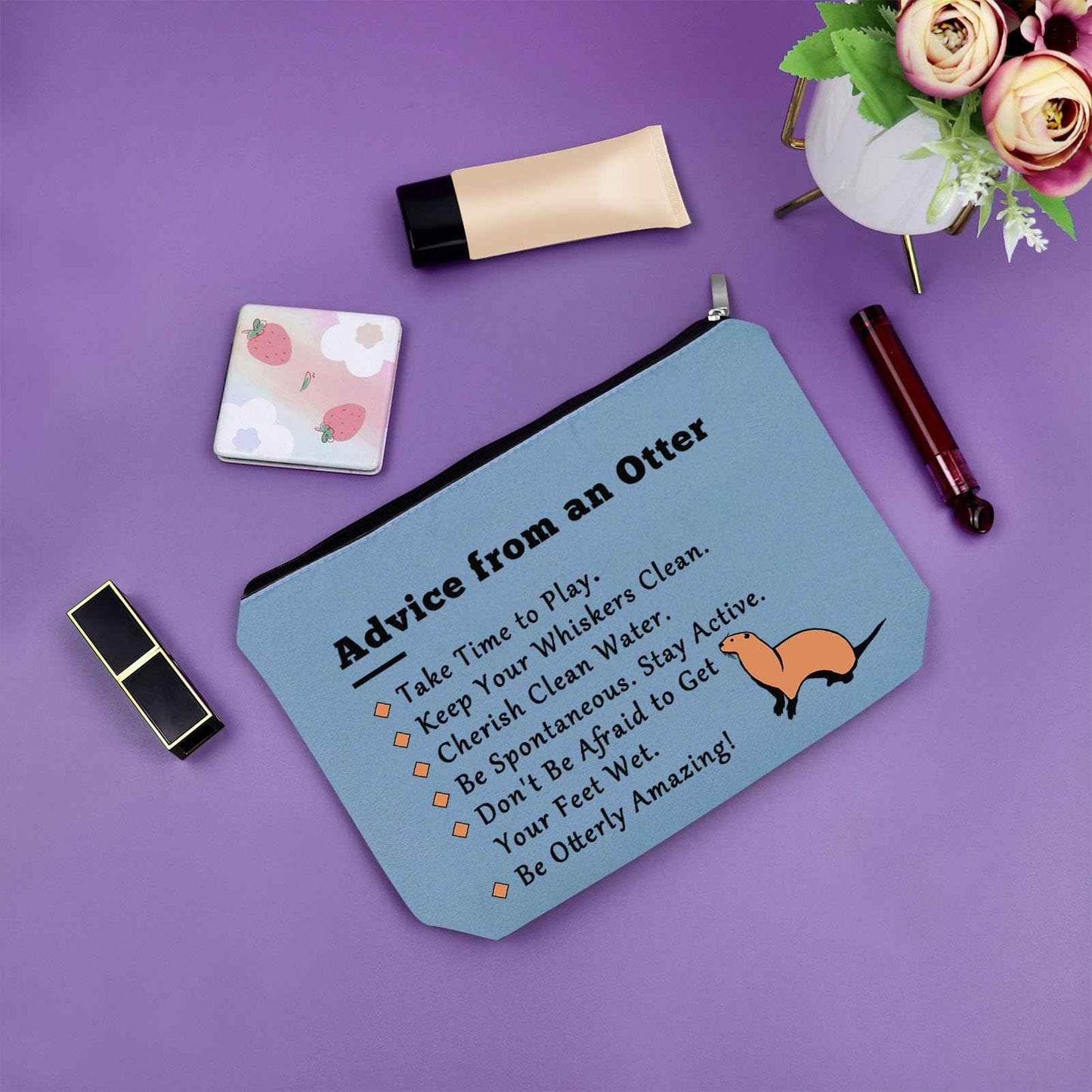 Otter Gifts for Otter Lovers Blue Makeup Bag Sea Otter Gifts for Girls Otter Themed Birthday Gifts Cosmetic Bag Animal Lover Gifts for Adults Cute Otter Gifts for Mom Aunt Sister Travel Pouch