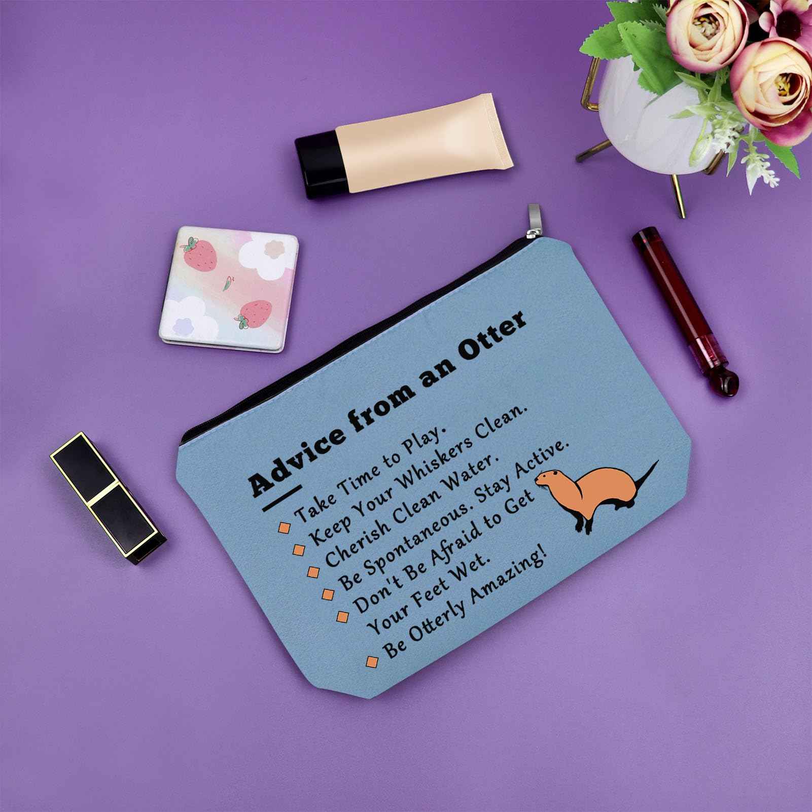 Otter Gifts for Otter Lovers Blue Makeup Bag Sea Otter Gifts for Girls Otter Themed Birthday Gifts Cosmetic Bag Animal Lover Gifts for Adults Cute Otter Gifts for Mom Aunt Sister Travel Pouch