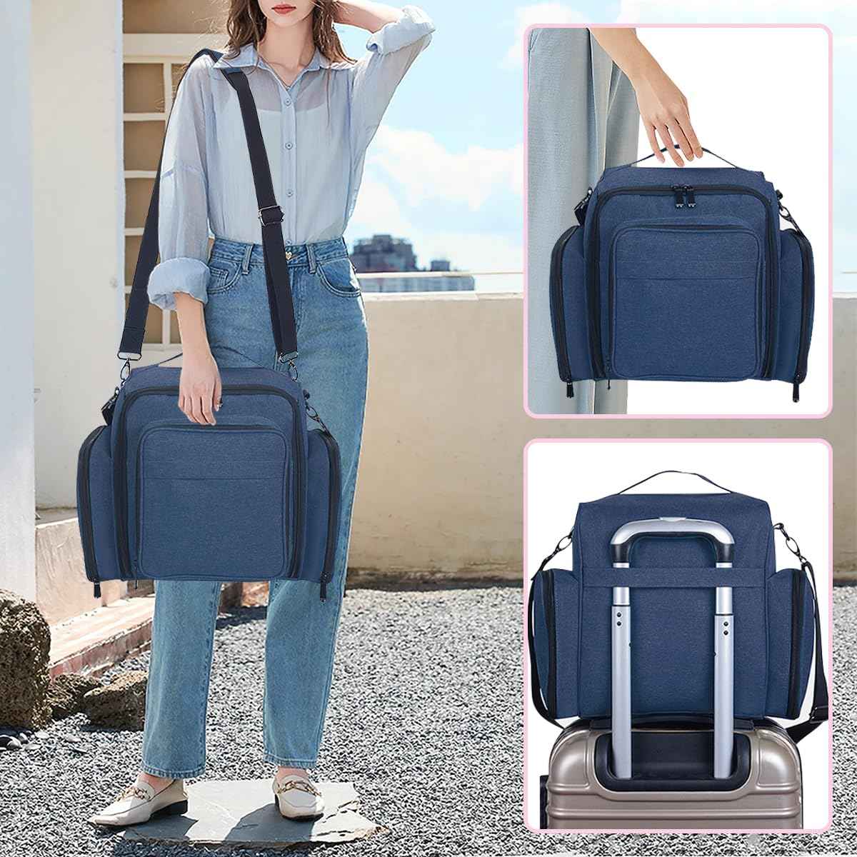 BAOMANYUHA Large Makeup Bag Cosmetic Case Organizer with 3 Inner Removable Pouches Multifunctional Travel Train Storage,Blue