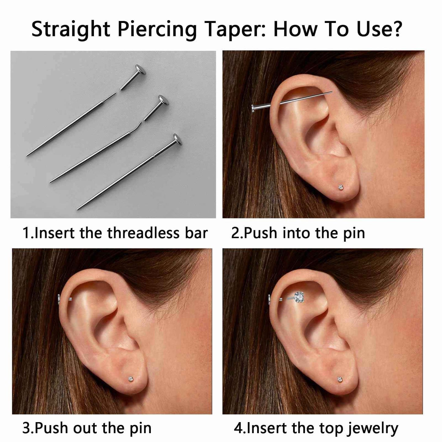 WOLAYI 16G 18G 20G Piercing Taper, G23 Titanium Threadless Insertion Pin Changing Tools, Flatback Earring Applicator Tool for Piercing Jewelry Cartilage Earrings Labret Studs Nose Stud Stretcher (2Pcs, 16G, Curved&Straight)