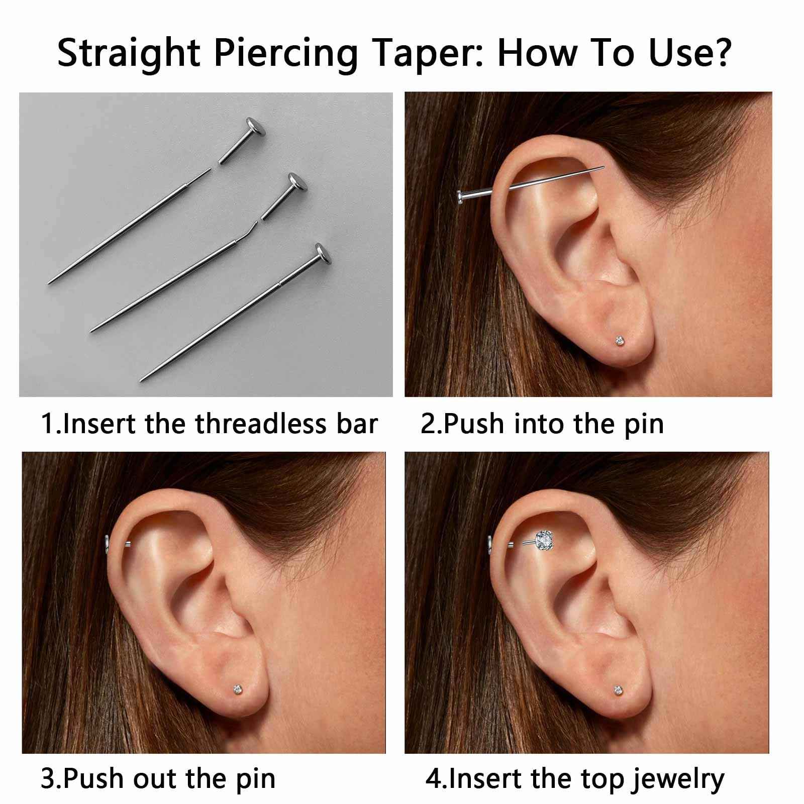 WOLAYI 16G 18G 20G Piercing Taper, G23 Titanium Threadless Insertion Pin Changing Tools, Flatback Earring Applicator Tool for Piercing Jewelry Cartilage Earrings Labret Studs Nose Stud Stretcher (2Pcs, 16G, Curved&Straight)