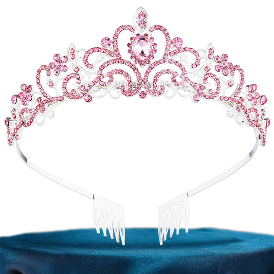 ZHENTAO Tiara Crowns for Women, 2Pcs Princess Crown for Girls Crystal Queen Tiaras for Birthday Christmas Costume Bride Wedding Prom-Silver