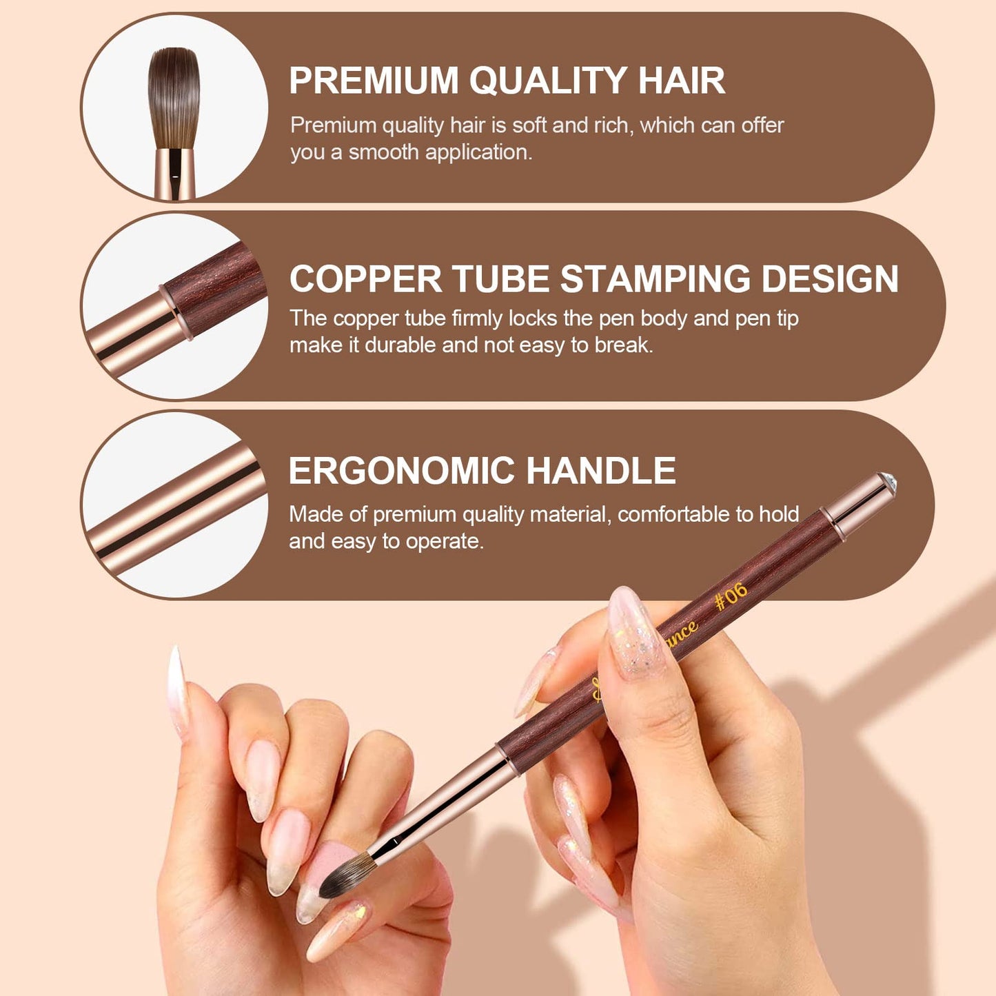 Shine Chance Acrylic Nail Brush Size 6, 100% Real Kolinsky Art Nail Brush for Acrylic Powder Application, Handmade Wood Handle Nail Extension Tool for Professional DIY Home Salon and Beginners