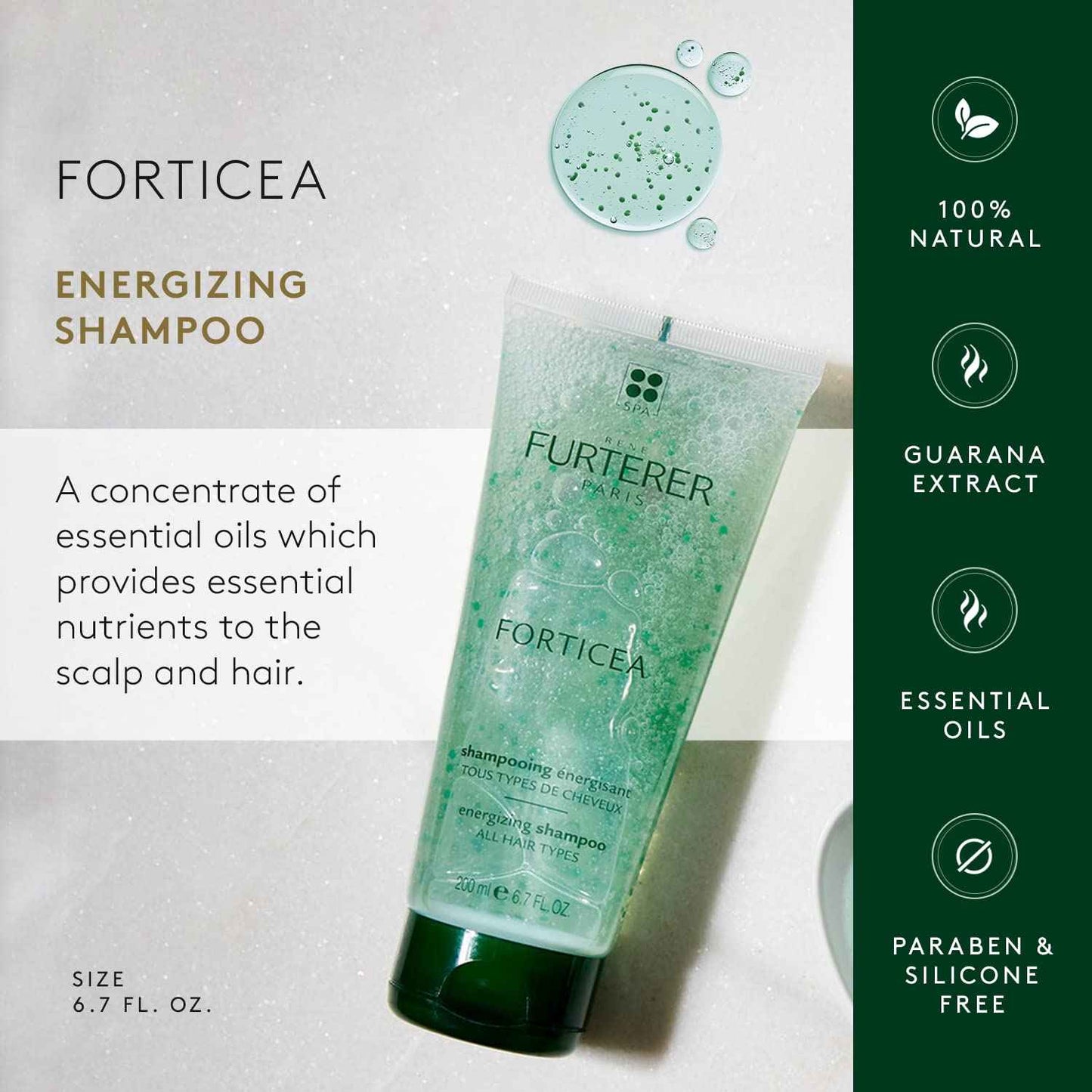 Rene Furterer Forticea Strengthening Revitalizing Shampoo - Energize Scalp with Rosemary Essential Oil, and Niacinamide - Sulfate, Paraben, Silicone-Free - Gentle Formula for Daily Use - 6.7 fl. oz.