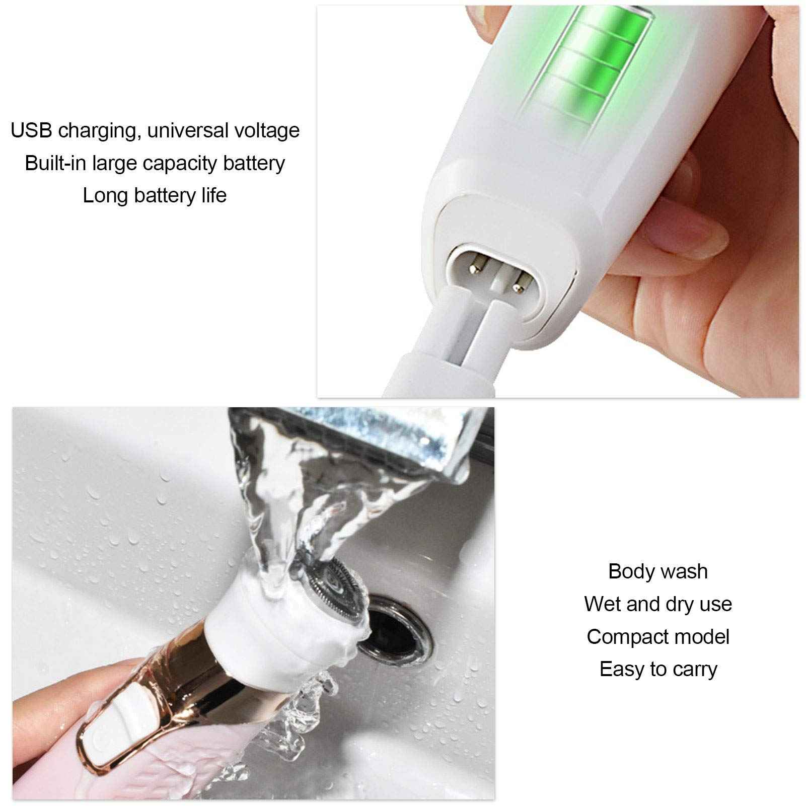 USB Rechargeable Electric Epilator for Women Men, 5 in 1 Painless Body Remover with Multifunctional Shaving Head