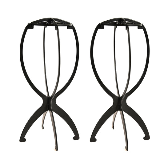 Suttie 2PCS Wig Stand Portable Wig Stand Collapsible Wig Holder Durable Wig Display Tool Travel Wig Stand for All Wigs (Black)