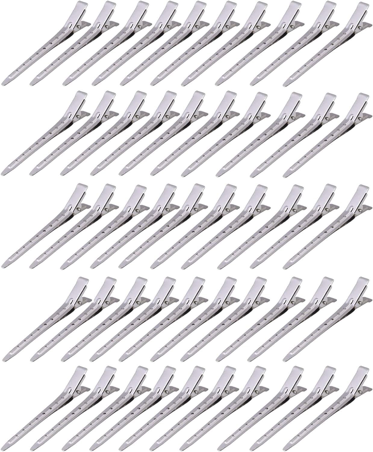 50 Pieces Single Prong Hair Clips, BetterJonny Silver Section Hair Clips 3.54 Inches Curl Clips 8 Holes Metal Alligator Clips Hair Pins for Hair Salon Hair Extensions