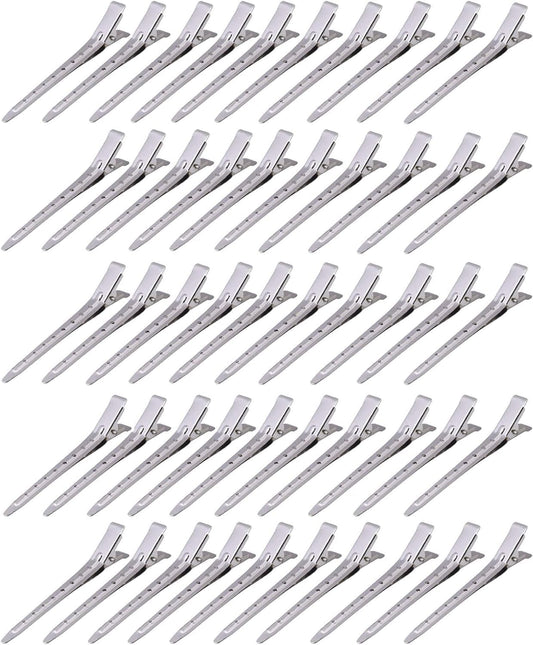 50 Pieces Single Prong Hair Clips, BetterJonny Silver Section Hair Clips 3.54 Inches Curl Clips 8 Holes Metal Alligator Clips Hair Pins for Hair Salon Hair Extensions