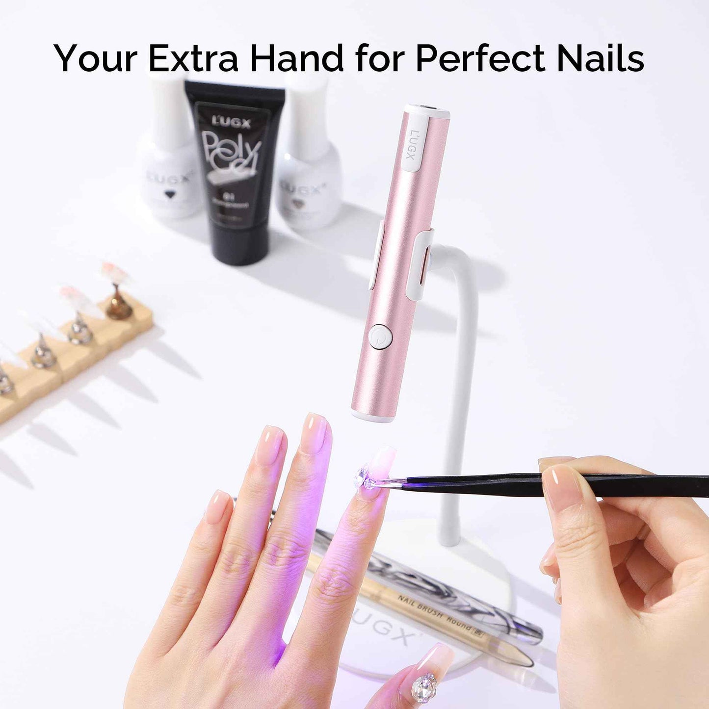 L'UGX Magnetic Handheld uv Light for Gel Nails Stand – 360° Rotating Iron Base Holder, Strong Magnetic Mount for Gel Nail Dryer Pen,Detachable Support for Manicure Table or Salon Use