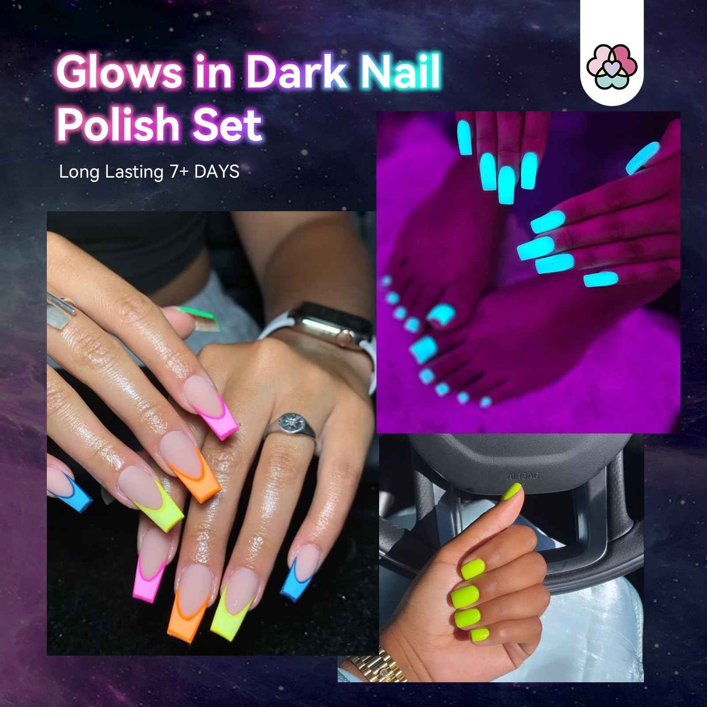 SAVILAND Glows in the Dark Nail Polish: 14 Pcs Quick Dry Nail Polish Set Neon Luminous with Base Top Nail Coat Polish Regular Hot Pink Red Blue Salon Home DIY Nail Art