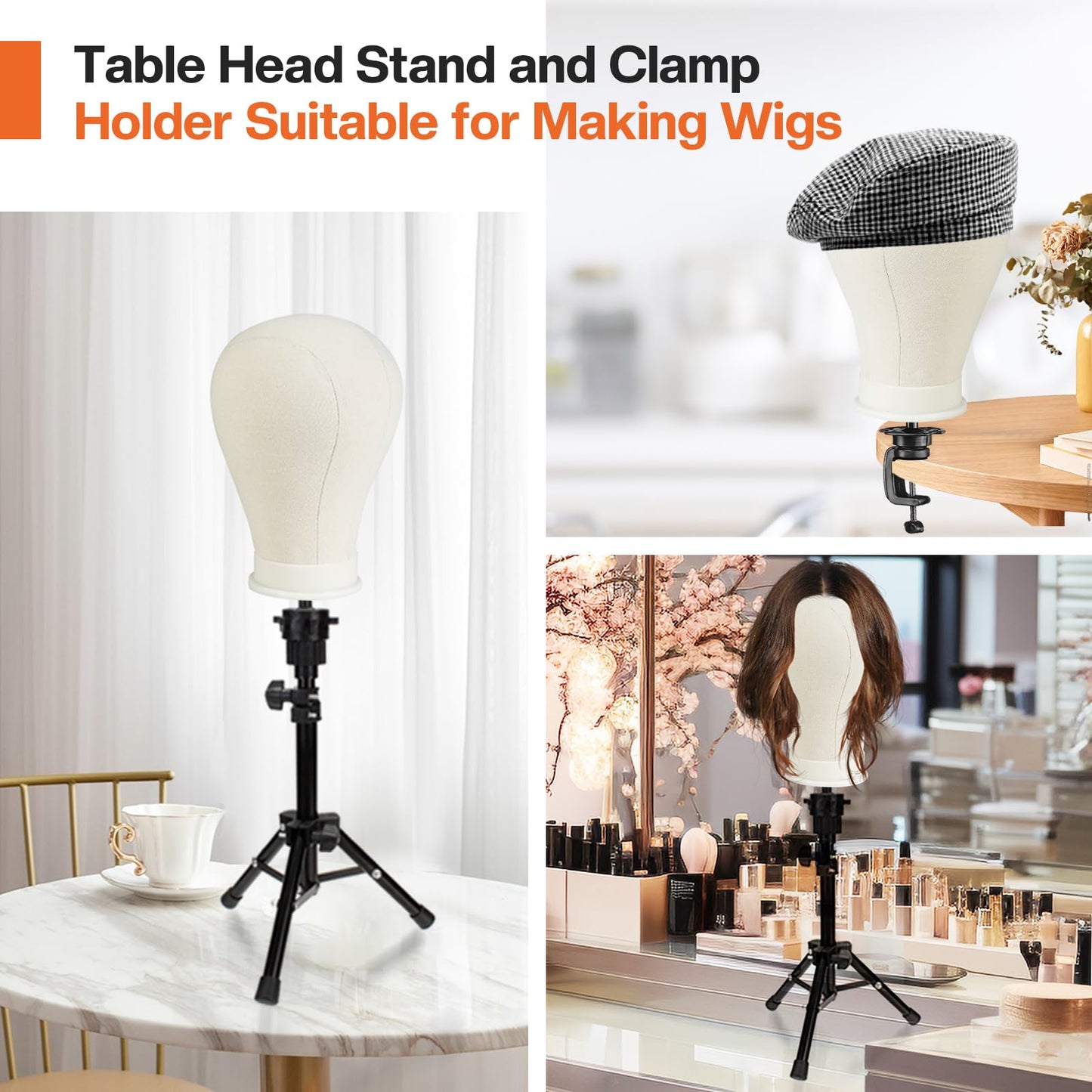 AIMEI 23 Inch Wig Head,Wig Stand with Head,Canvas Wig Head Stand with Mannequin Head for Wigs Making Display with Wig caps,T Pins Set,Hair comb,Hair Clips