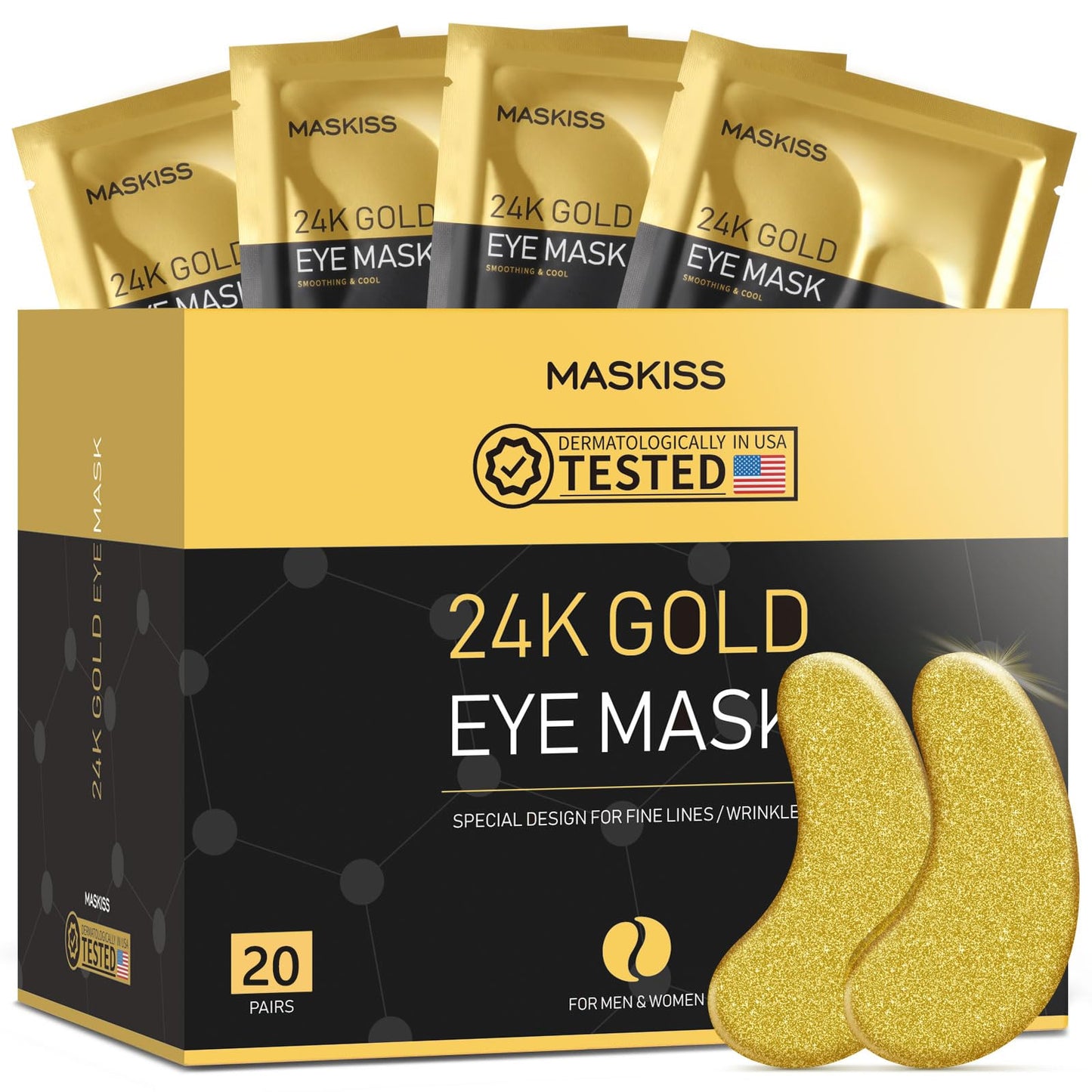 Maskiss 24k Gold Under Eye Patches (20 Pairs), eye mask, Collagen Skin Care Products, Eye Patches for Puffy Eyes, eye masks for dark circles and puffiness