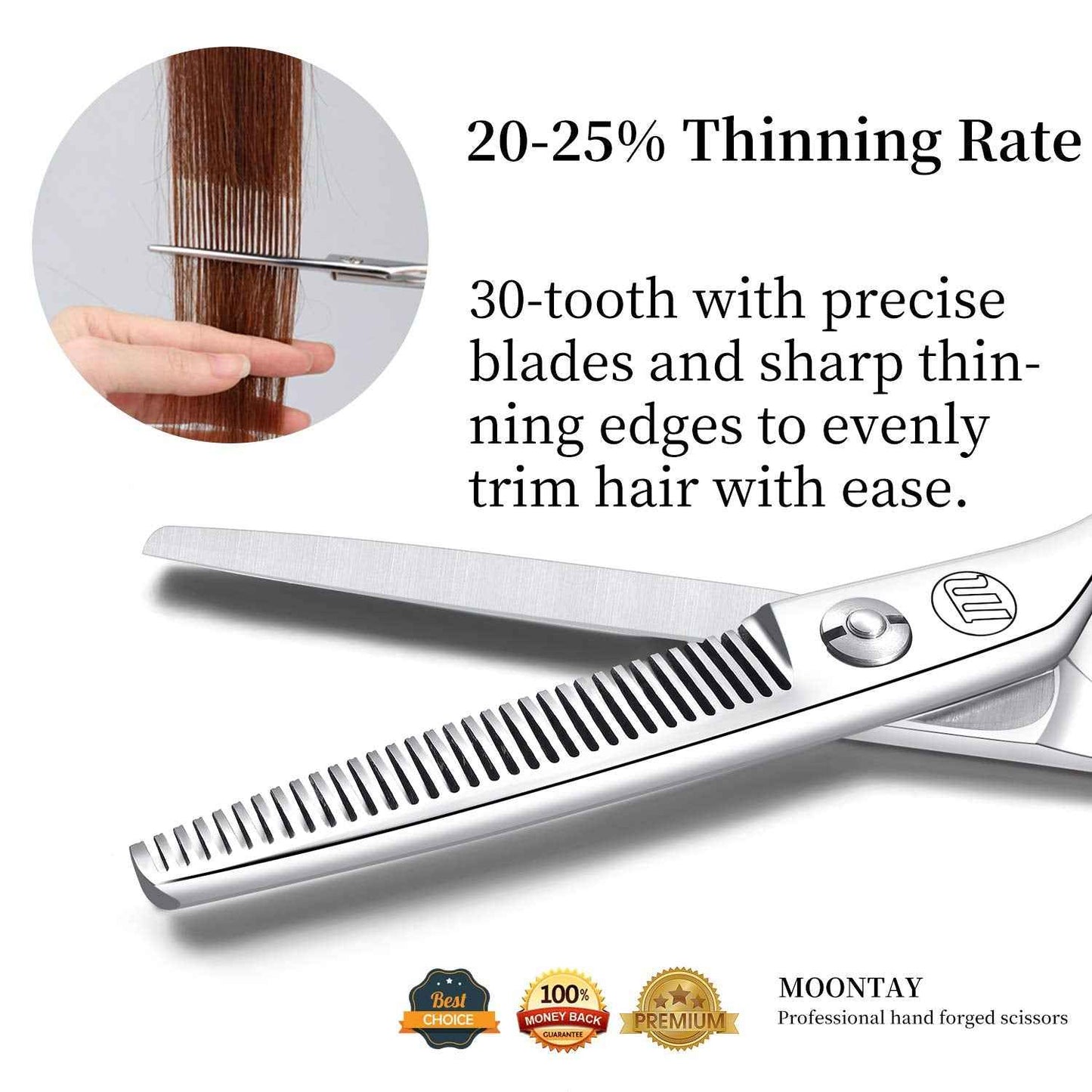 Moontay 5.5" Hair Cutting Shears Set with Large Finger Holes, Professional Barber Stylist Thinning Shears, Salon Hair Cutting Scissors, 440C Japanese Stainless Steel, Silver