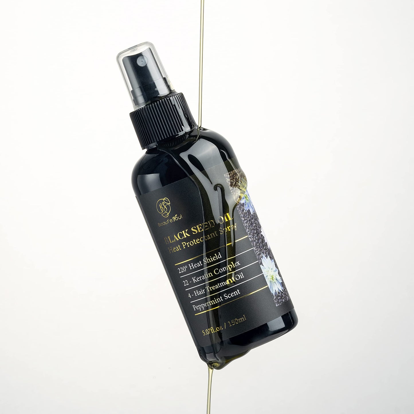 BEAUT'E SEOUL Heat Protectant with Black Seed Oil, Argan & Jamaican Black Castor Oil - Fortifying for Curly Hair, 10oz