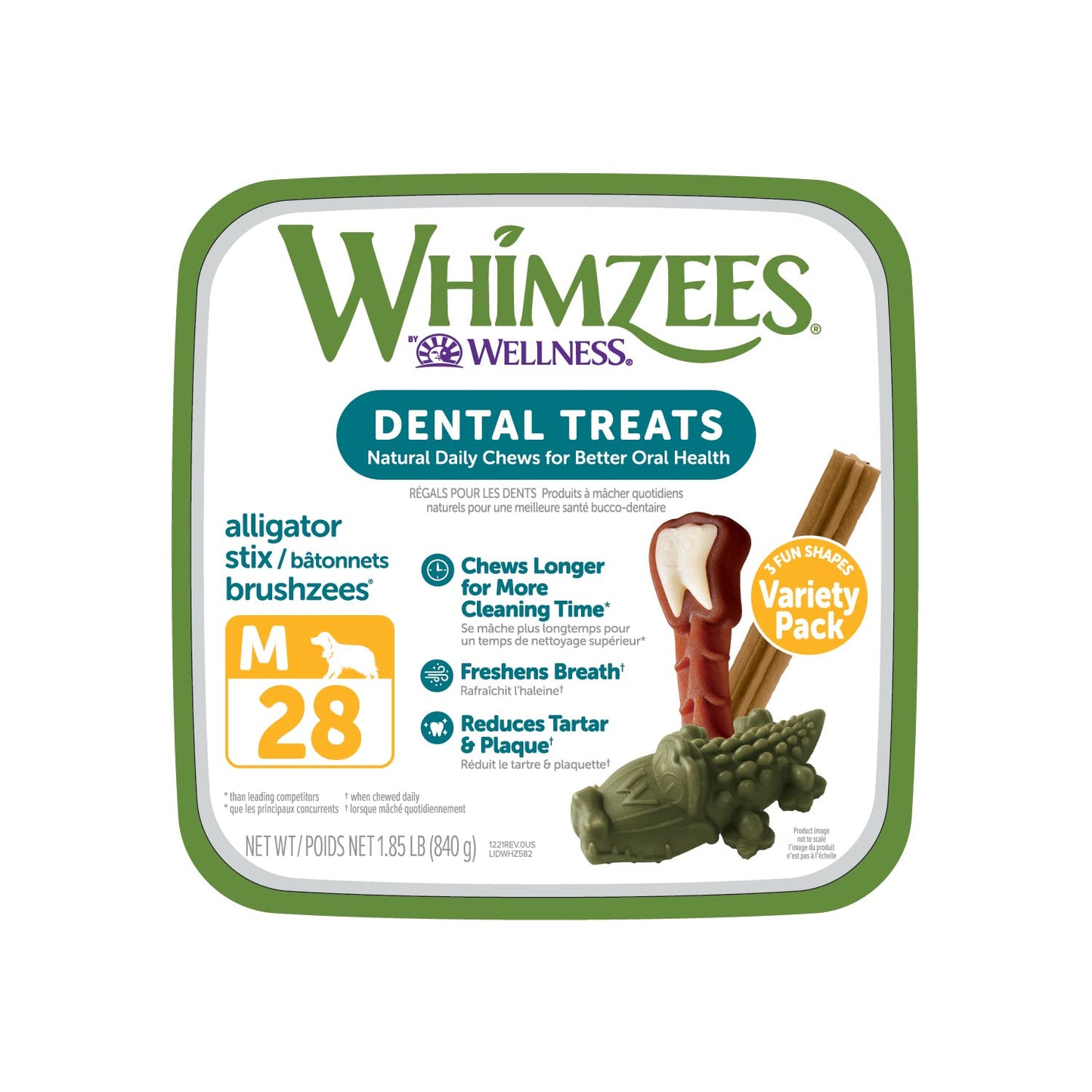 WHIMZEES by Wellness Variety Box: All Natural Dental Chews for Dogs (Medium), 28 Count - Dog Treats, Freshens Breath, Gluten & Grain-Free (Packaging May Vary)