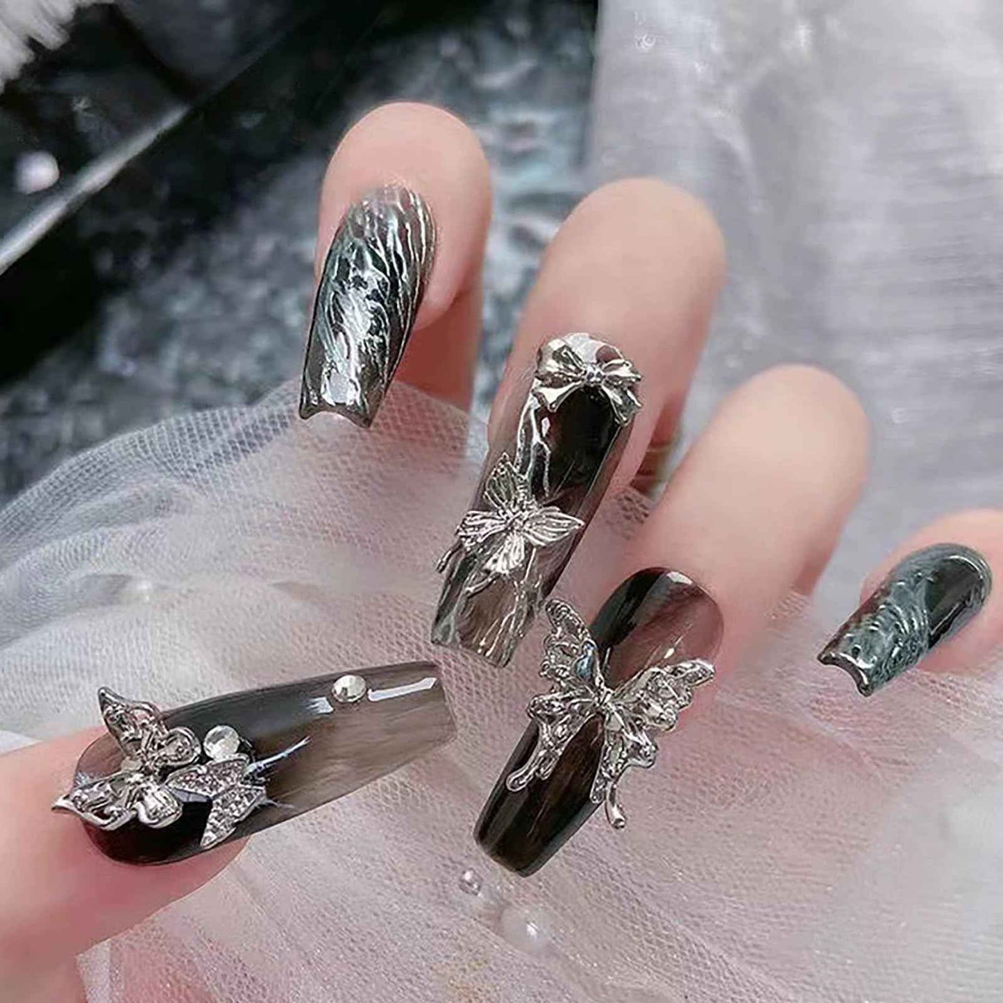 WOKOTO 100 Pcs 25 Styles Silver 3D Butterfly and Bow Nail Charms Alloy Nail Gems for Nails Butterfly Bow Knots Charms for Nail Art Design Decoration Jewelry Nail Alloy Studs Jewels