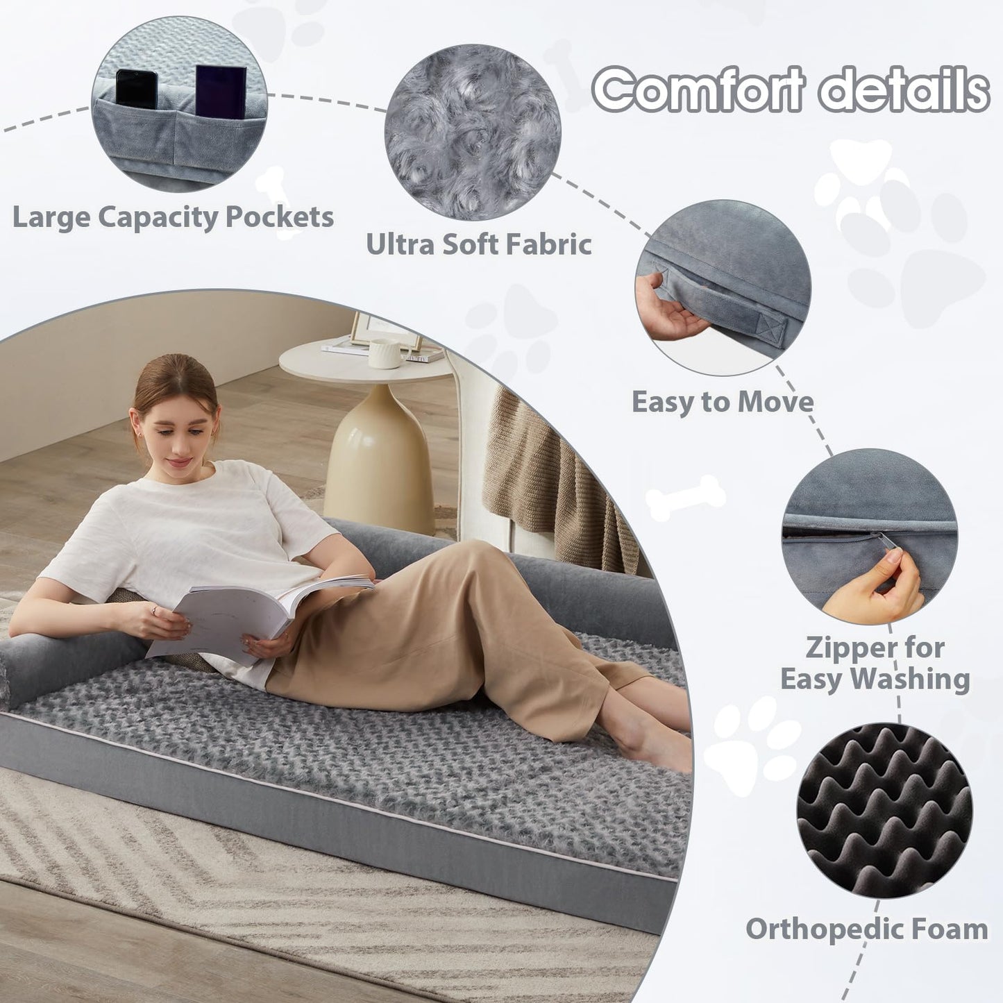 BFPETHOME Human Dog Bed for Adult, Orthopedic Human Size Dog Bed for Adult & Kids, Big Waterproof Adult Dog Bed for Humans with Removable Washable Cover