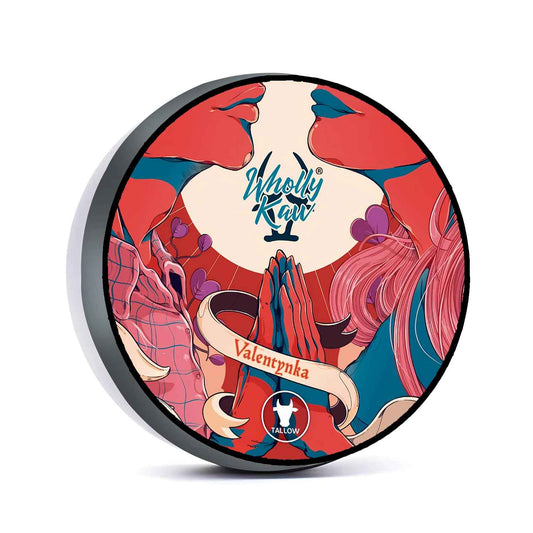 Valentynka Tallow Shaving Soap. Enriched with Donkey Milk, Water Buffalo Milk, Whey Proteins, Omega 3, Omega 6, Hops Extract. Canadian Fir, Leather, Orange, Jasmine, Sugar, Amber, Saffron, Cedarwood