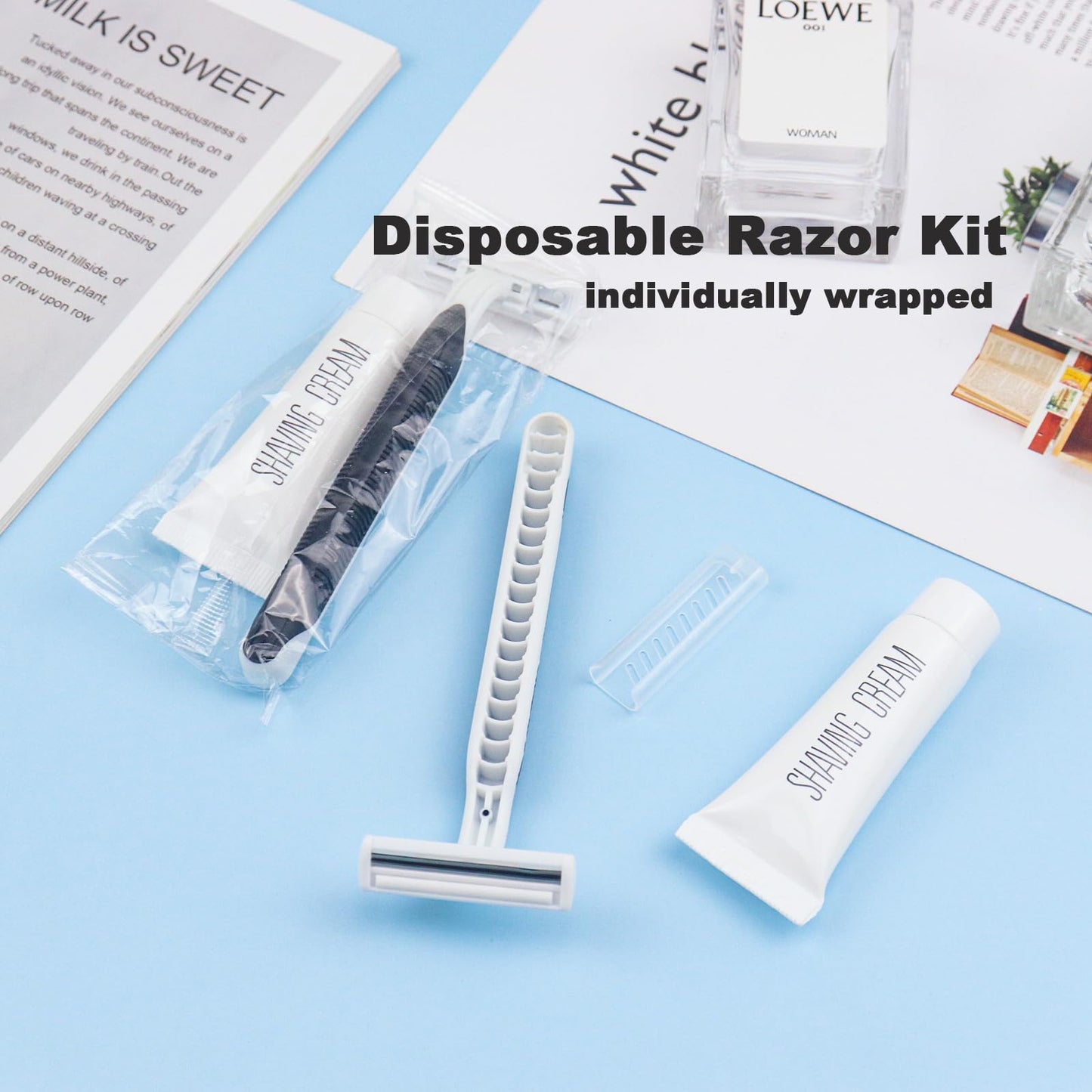 Disposable Razors in Bulk Pack of 60,Black Disposable Shaving Razors Individual Wrapped Twin Blade Bulk Disposable Razors with Clear Cap and 10g Shaving Cream for Homeless,Hotel,Travel,Charity,Shelter