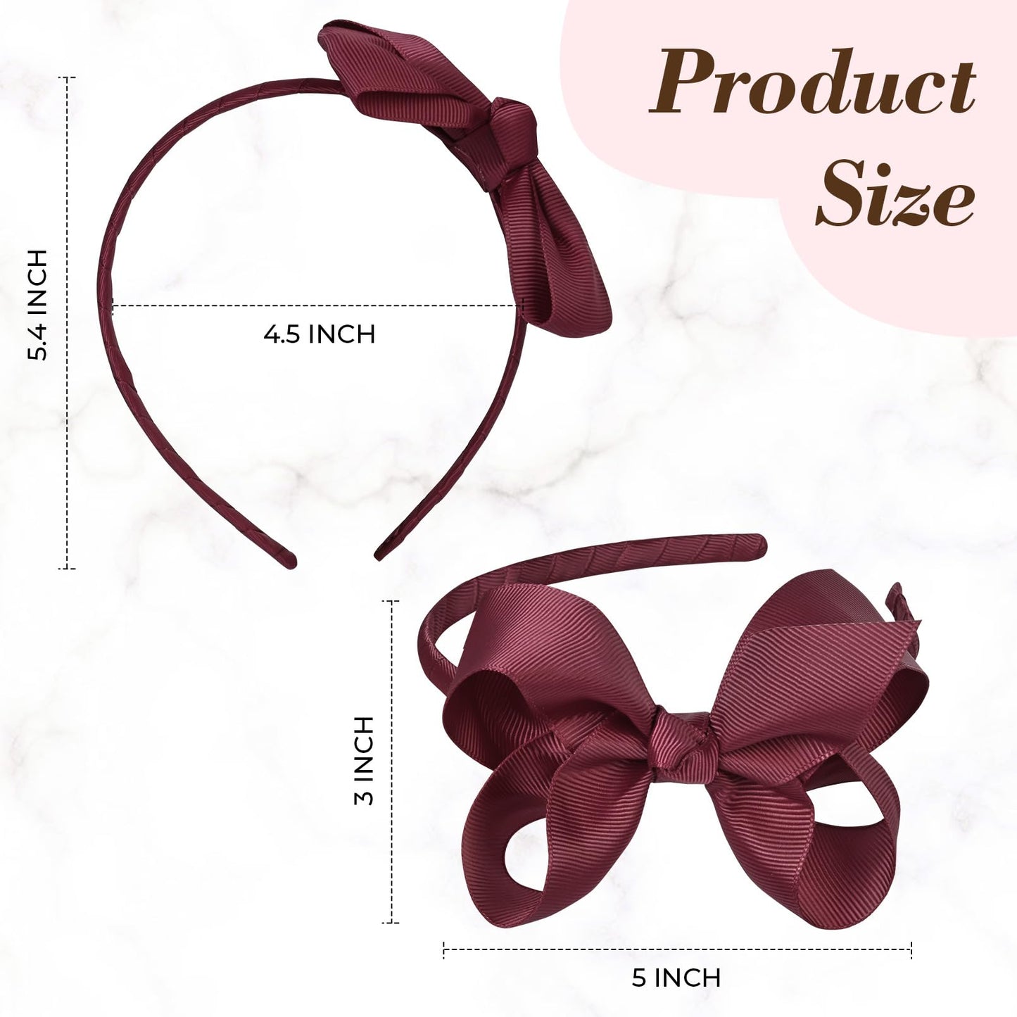 DEEKA 2 PCS 4" Burgundy Bow Headband Grosgrain Ribbon Hair Bows for Toddlers Hair Band Accessories for Little Girls Kids Set of 2 -Burgundy