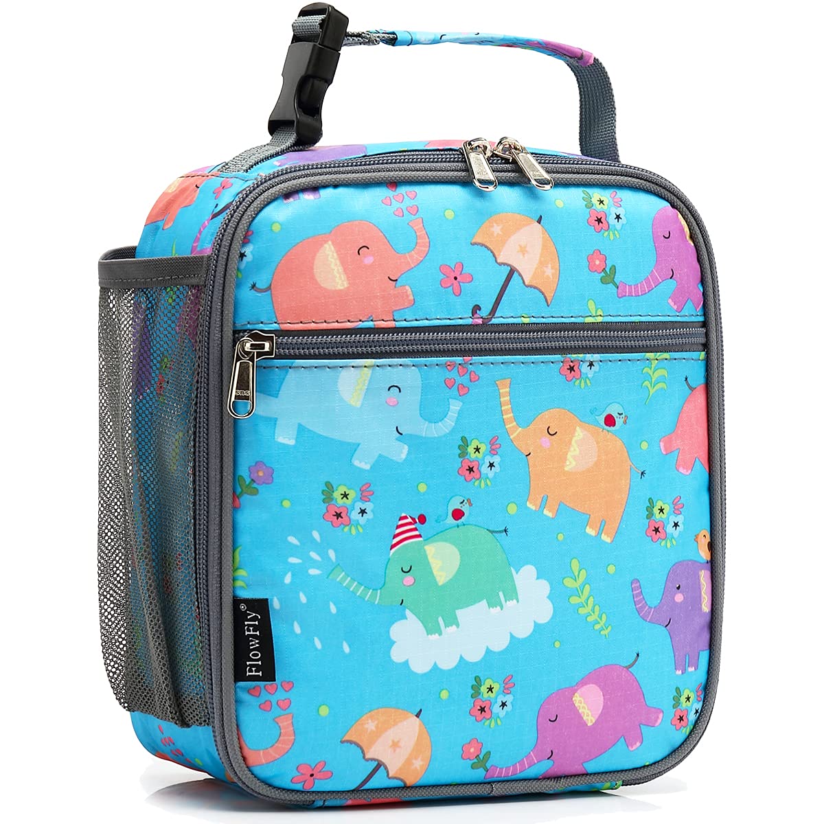 FlowFly Kids Lunch box Insulated Soft Bag Mini Cooler Back to School Thermal Meal Tote Kit for Girls, Boys, Elephant