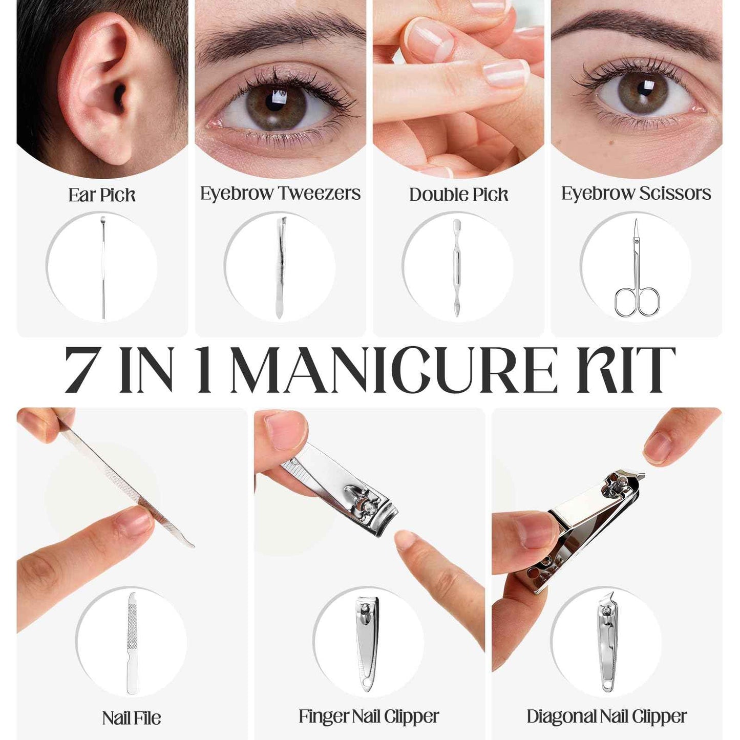 Lasnten 24 Set Christmas Manicure Set Bulk Nail Clippers Grooming Nail Kit Stainless Steel Professional Pedicure Kit Pedicure Tools with Travel Case Gifts for Xmas Men Women(7 in 1,Black)