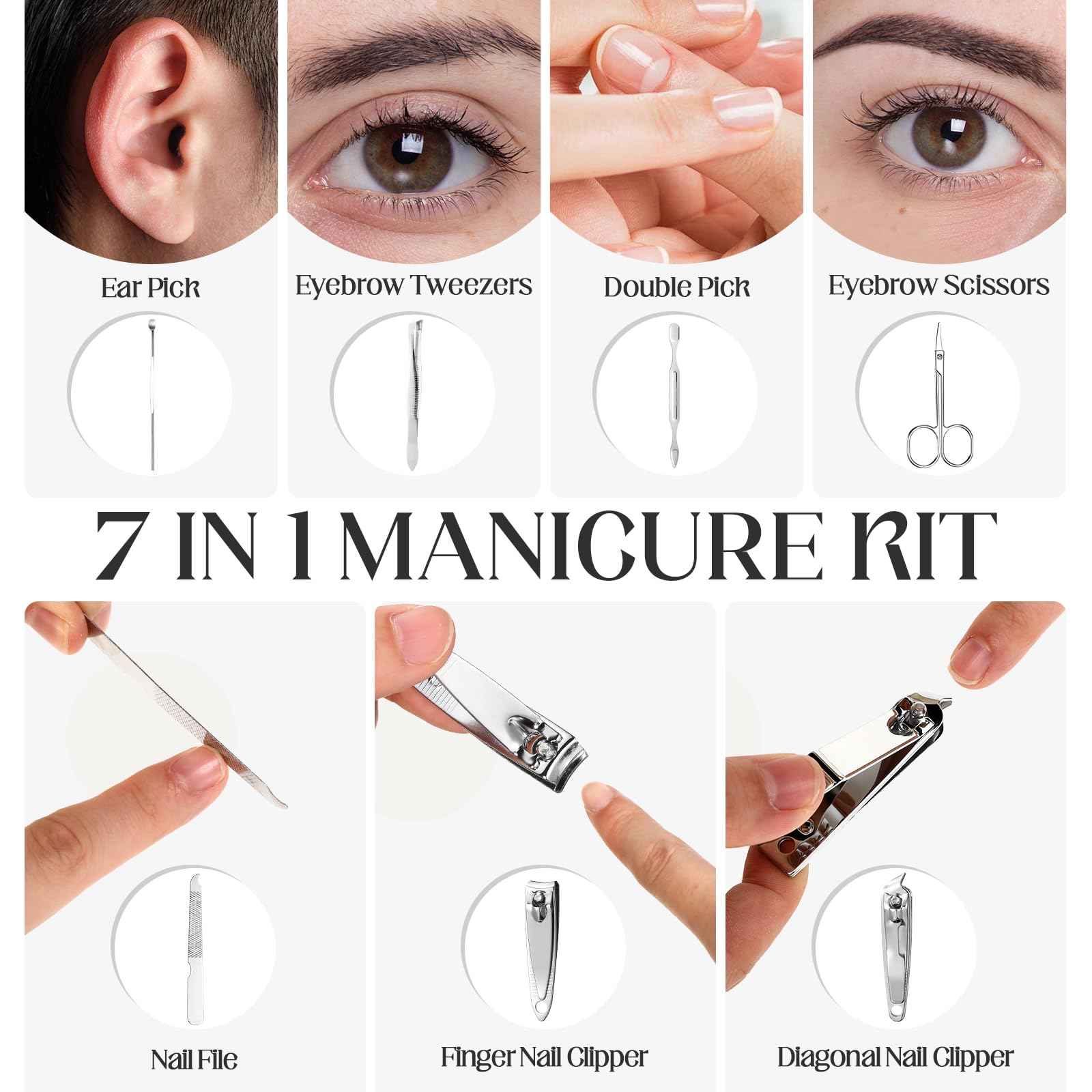 Lasnten 24 Set Christmas Manicure Set Bulk Nail Clippers Grooming Nail Kit Stainless Steel Professional Pedicure Kit Pedicure Tools with Travel Case Gifts for Xmas Men Women(7 in 1,Black)