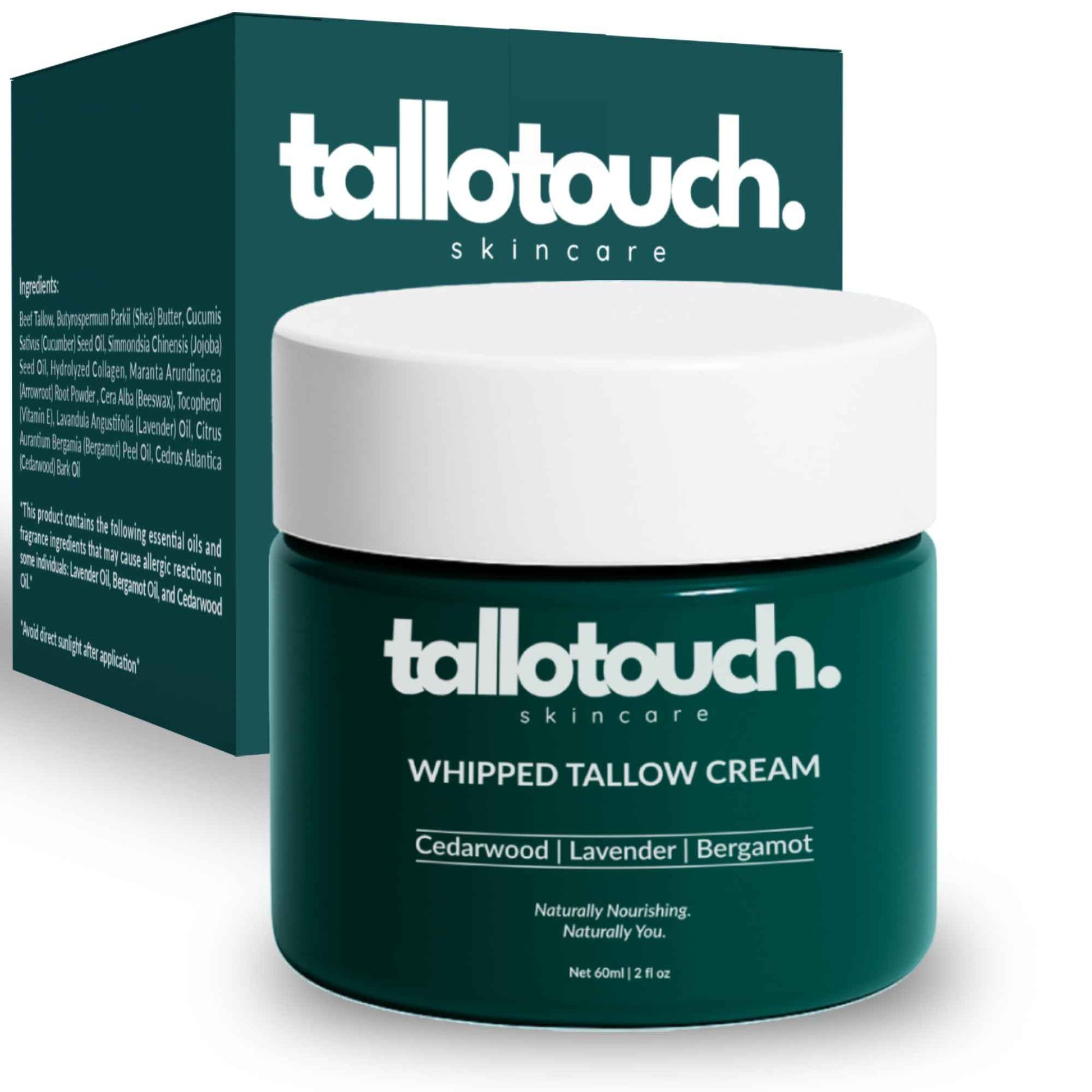 Whipped Tallow Cream for Face & Body - 100% Grass-Fed Beef Tallow, Collagen, Shea Butter & Beeswax Moisturizer, Deep Hydration & Skin Repair, Essential Oils, Fast Absorbing