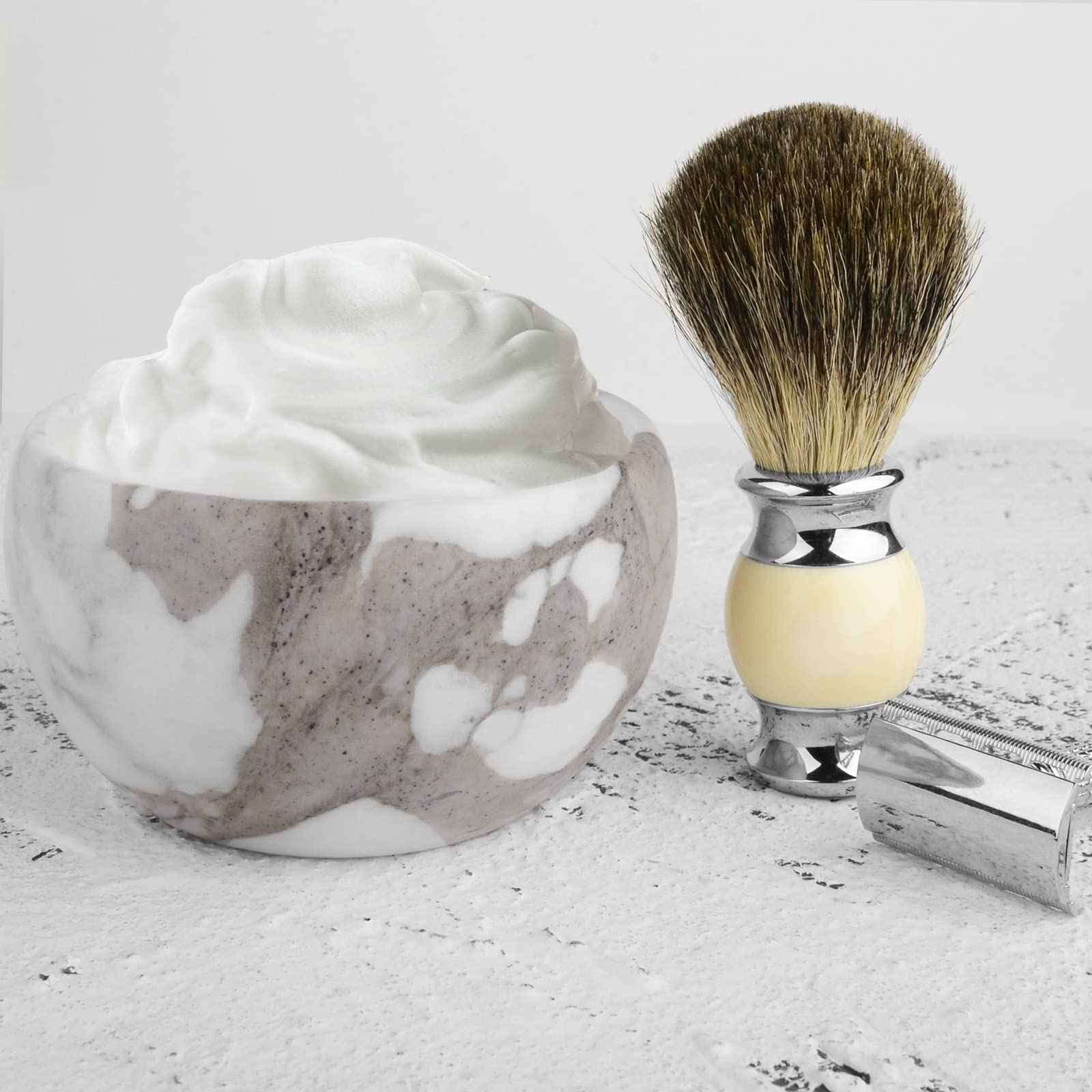 Linkidea Marble Shaving Bowl for Men, Shaving Soap & Cream Bowl, Durable Wet Shave Mug, Easy to Create Rich Lather, Stylish Bathroom Shaving Accessory (White)