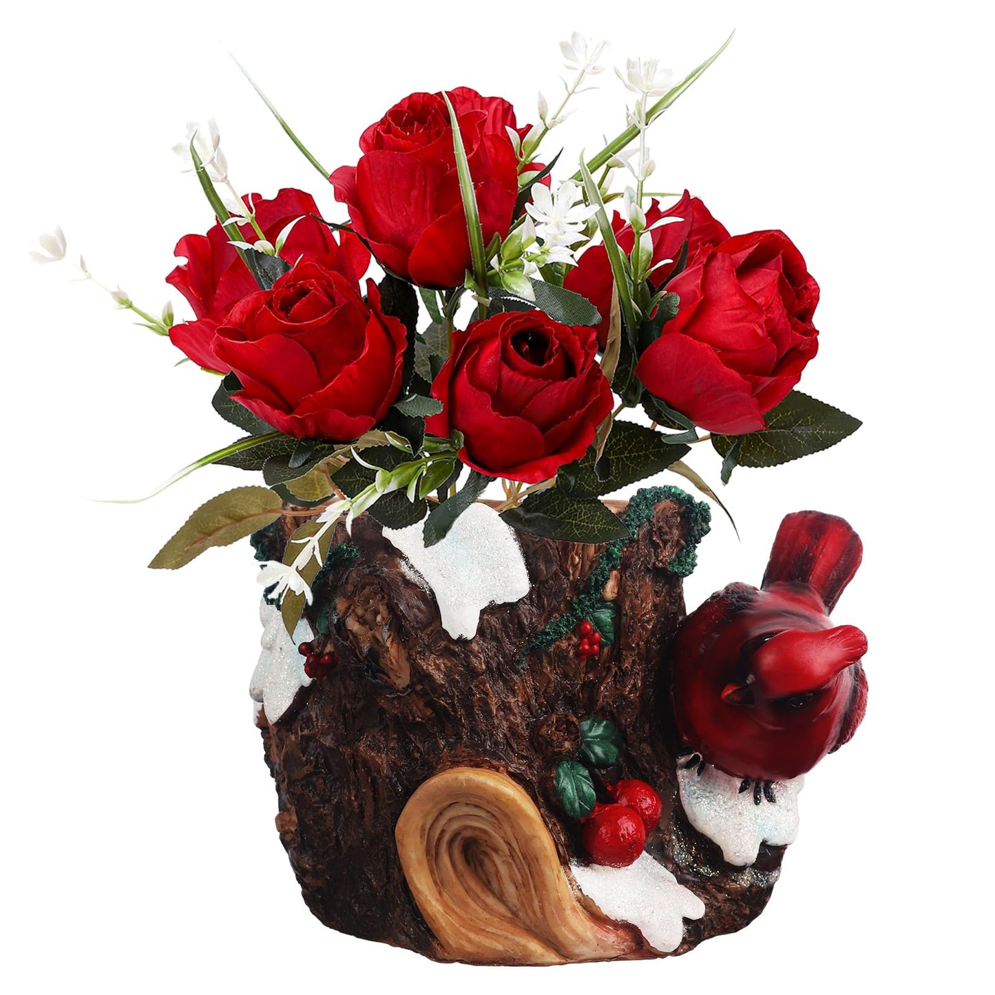 bocola Cardinal Cemetery Decorations Cardinal Grave Vase with Artificial Roses Flowers for Headstones Gravesite Graveyard Decorations Memorial Gift