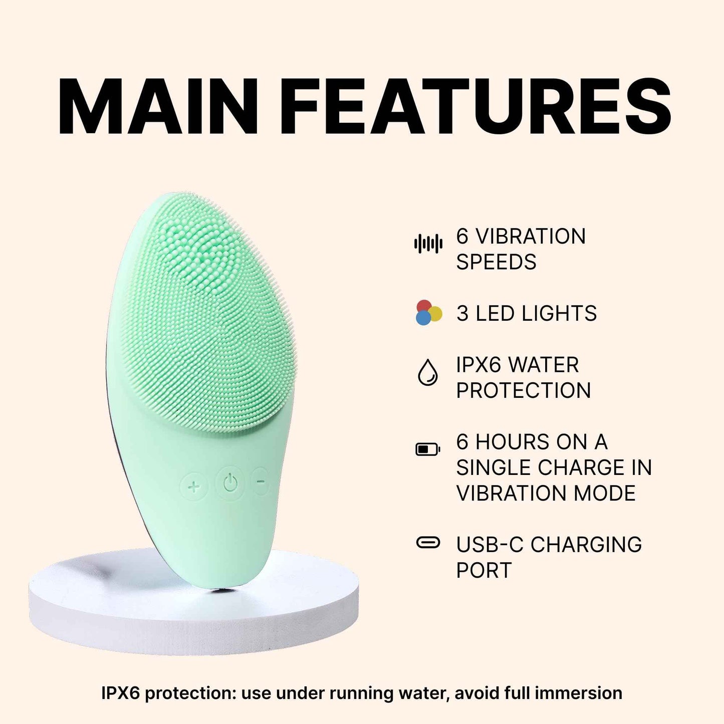 Rechargeable Silicone Facial Cleansing Brush & Face Scrubber, Water-Resistant Electric Face Exfoliator with LED Light, 6 Vibration Modes, Deep Cleansing Brush for All Skin Types, Men & Women