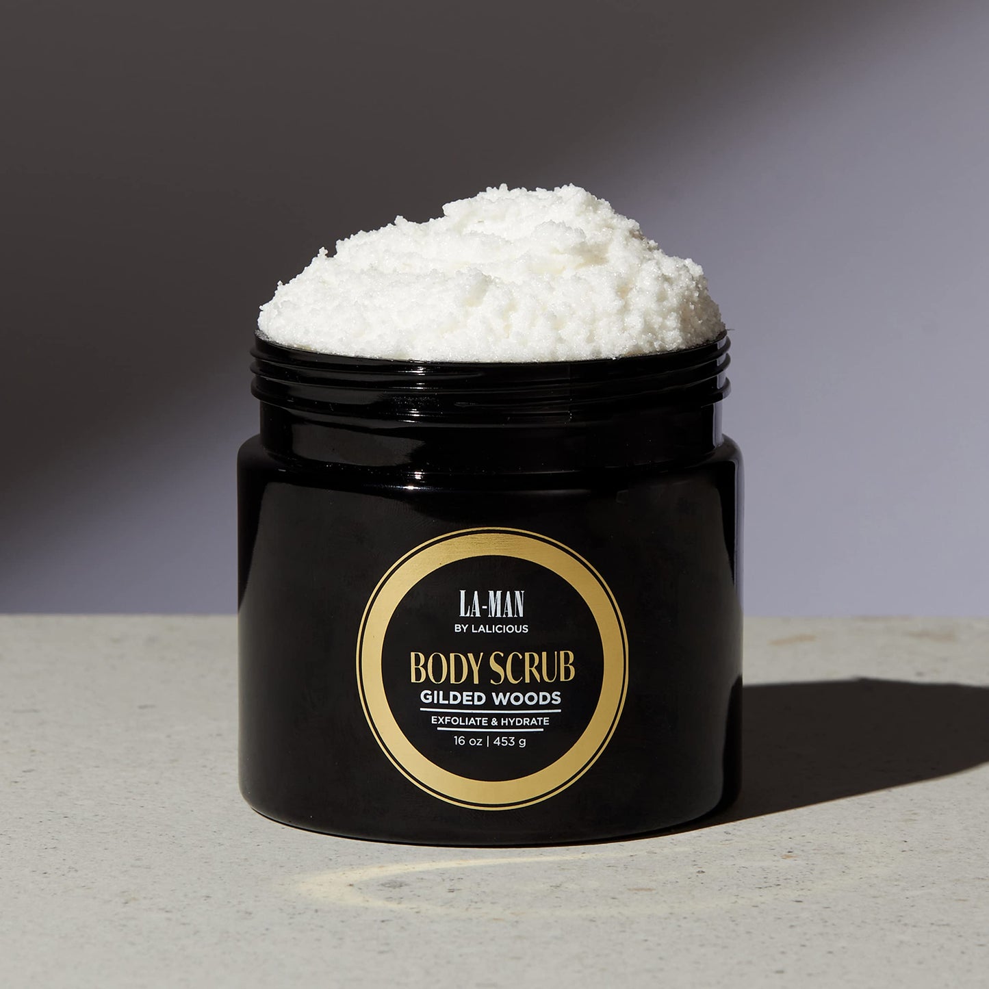 LALICIOUS Gilded Woods La-Man Body Scrub - Exfoliating Sugar Scrub for Men - Body Exfoliator Scrub for Dead Skin & Optimal Hydration - Pure Cane Sugar + Coconut Body Scrub 16oz