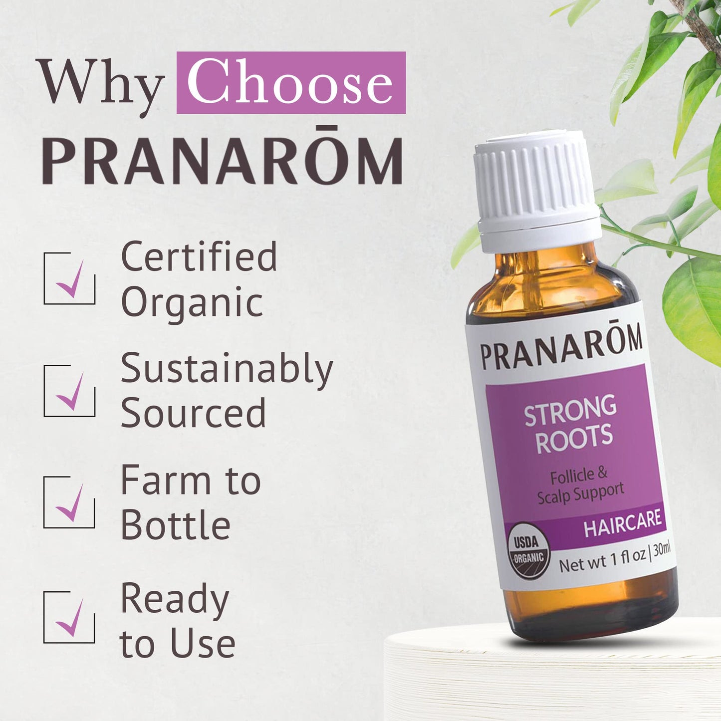 PRANAROM – Hair Strengthening & Scalp Support Oil (30ml) - 100% Pure Organic Essential Oil | USDA & ECOCERT Certified